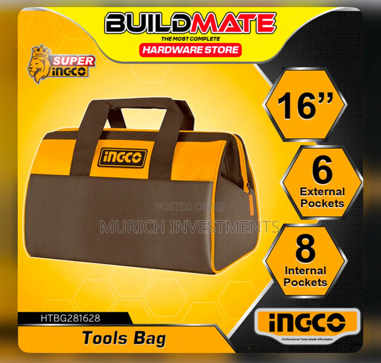 Ingco 16 Inch Tool Bag Organizer With Wide Mouth Water-proof