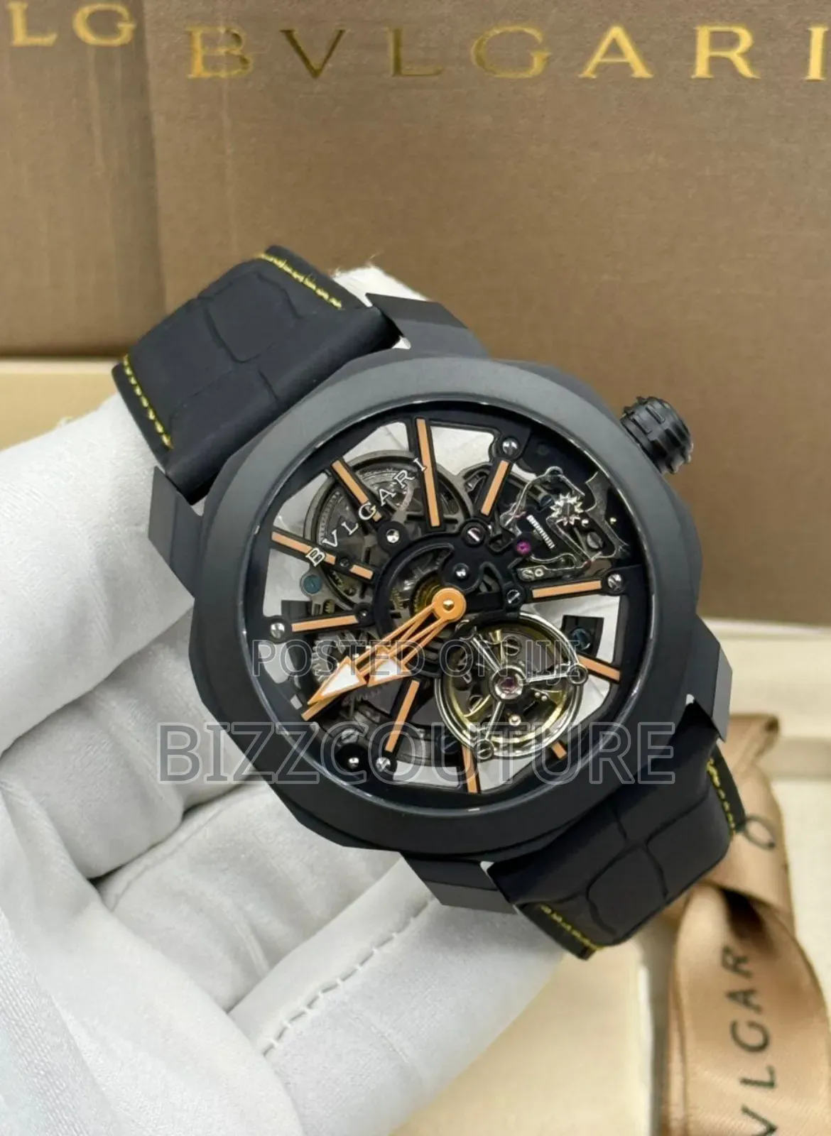 Original Bvlgari Black Genuine Leather Strap Mechanical Watch