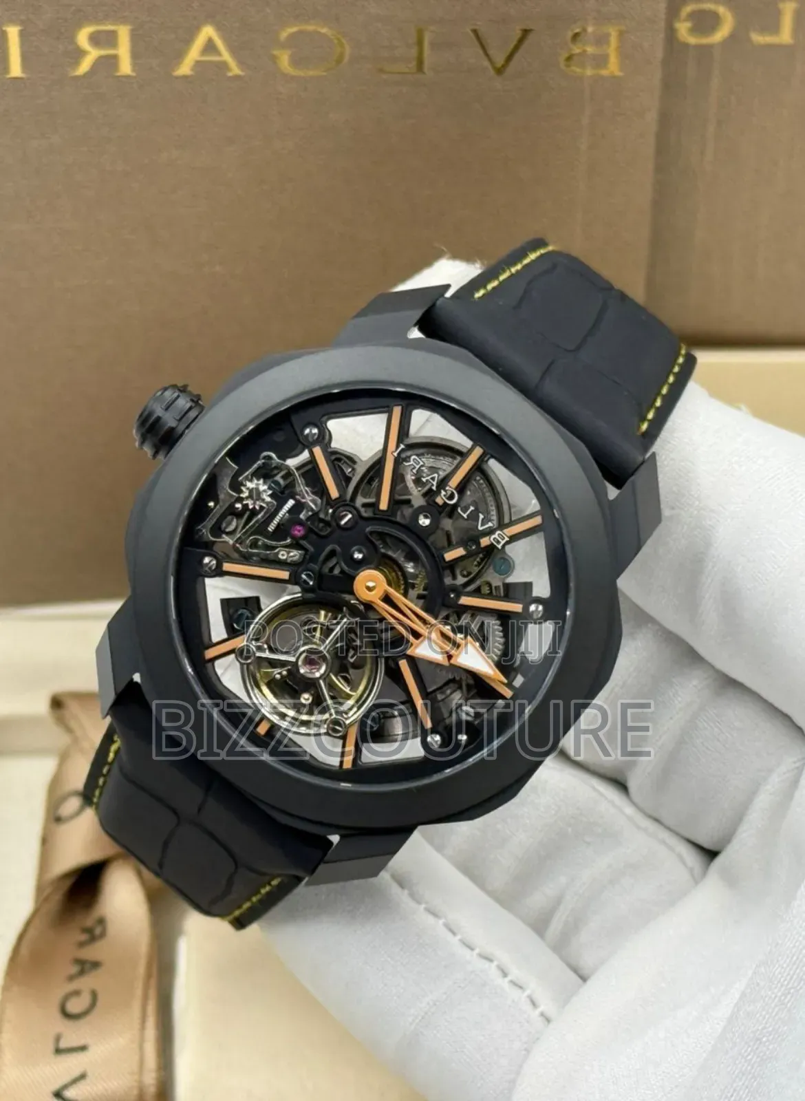 Original Bvlgari Black Genuine Leather Strap Mechanical Watch