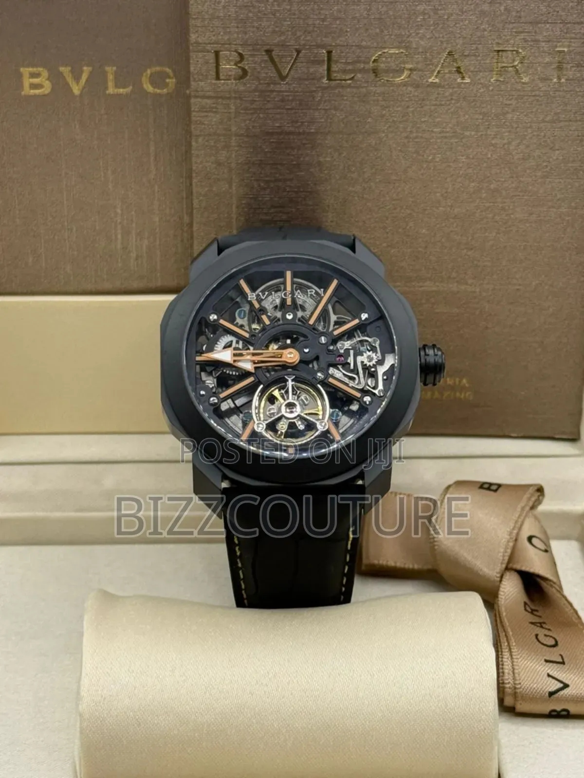 Original Bvlgari Black Genuine Leather Strap Mechanical Analog Watch