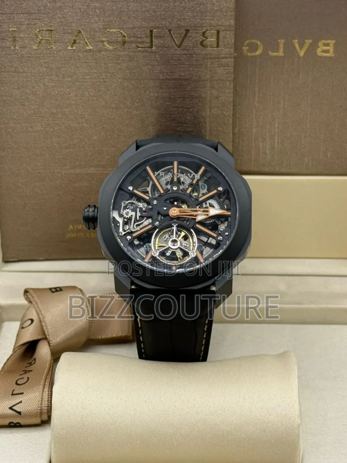 Original Bvlgari Black Genuine Leather Strap Mechanical Analog Watch