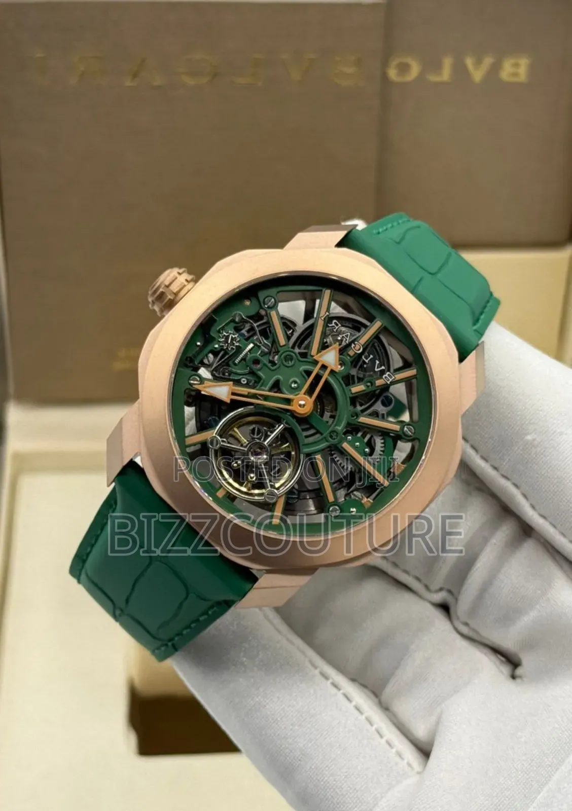 Original Bvlgari Green Genuine Leather Strap Mechanical Analog Watch
