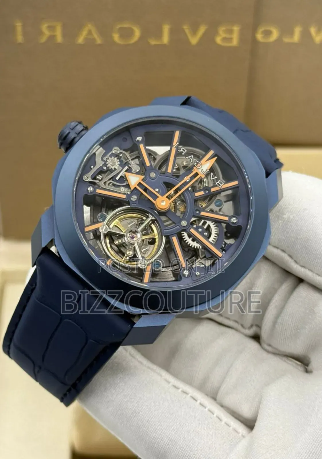 Original Bvlgari Navy Blue Genuine Leather Strap Mechanical Watch
