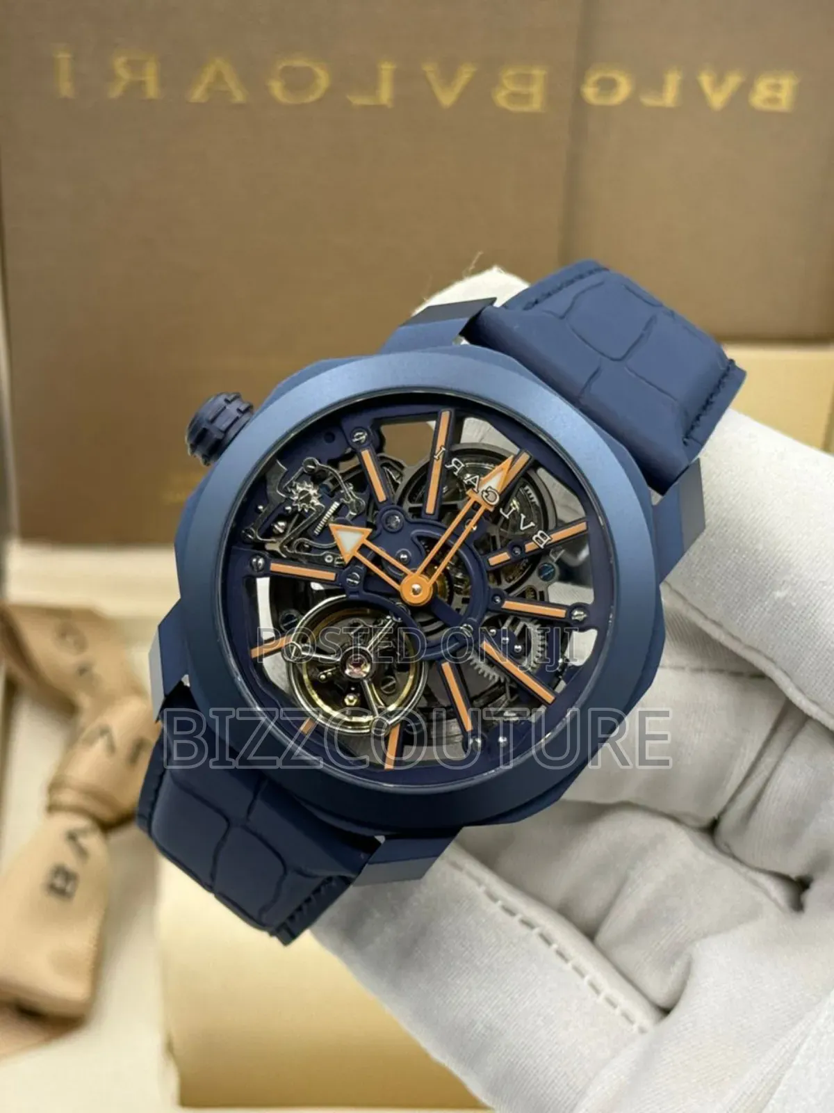 Original Bvlgari Blue Genuine Leather Strap Mechanical Analog Watch