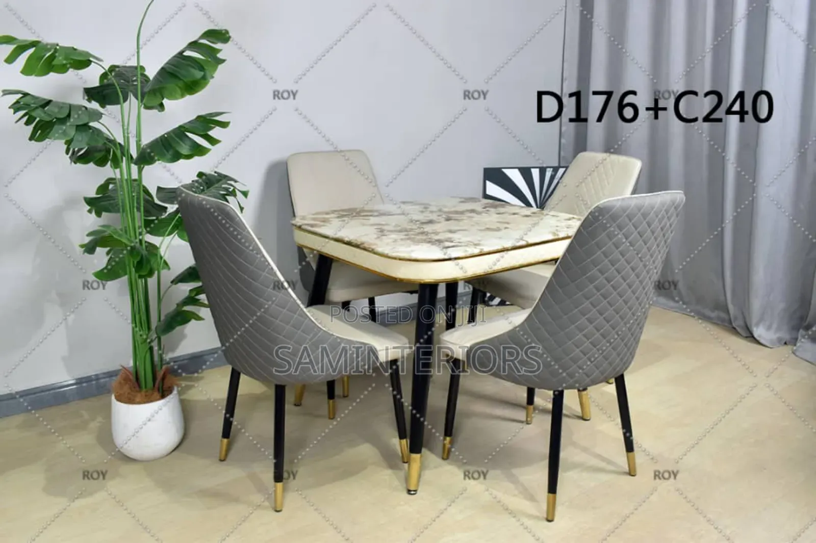 Durable Classic Marble Top Dining Set With 4 Executive Chairs