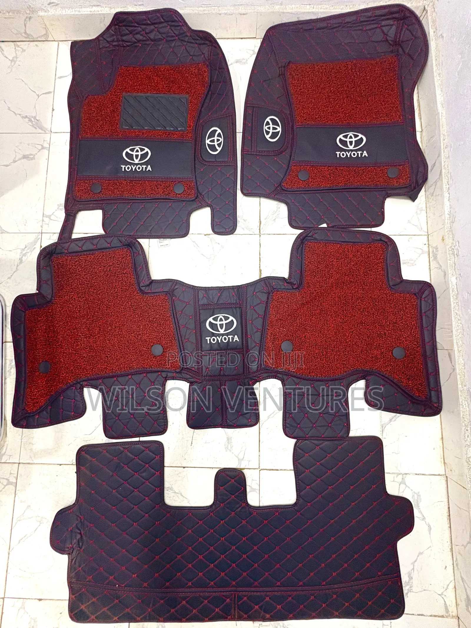 Red And Black Prado 7 Seater Double Layer Leather Foot Mat