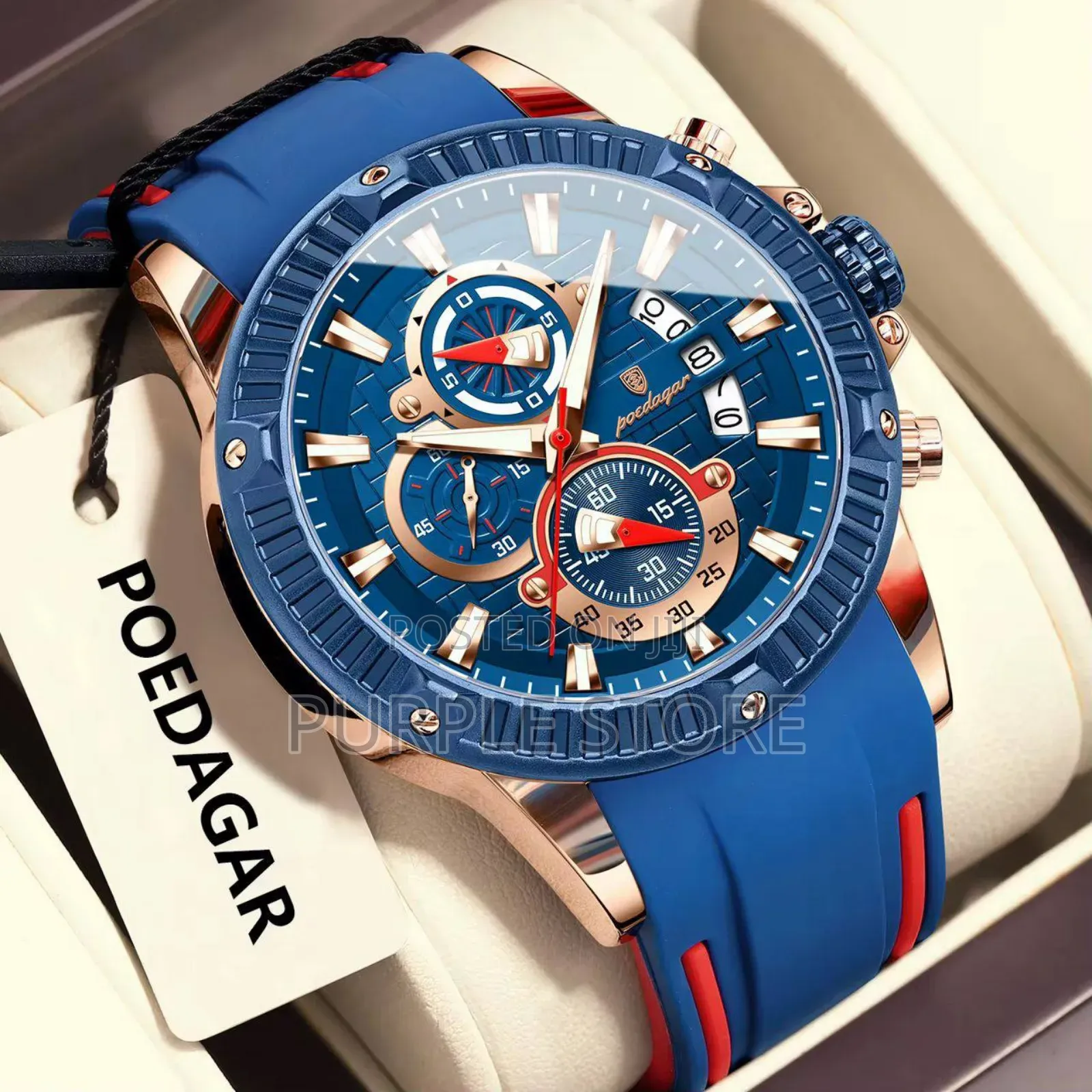 Poedagar Chronograph* Rubber* Strap Wristwatches
