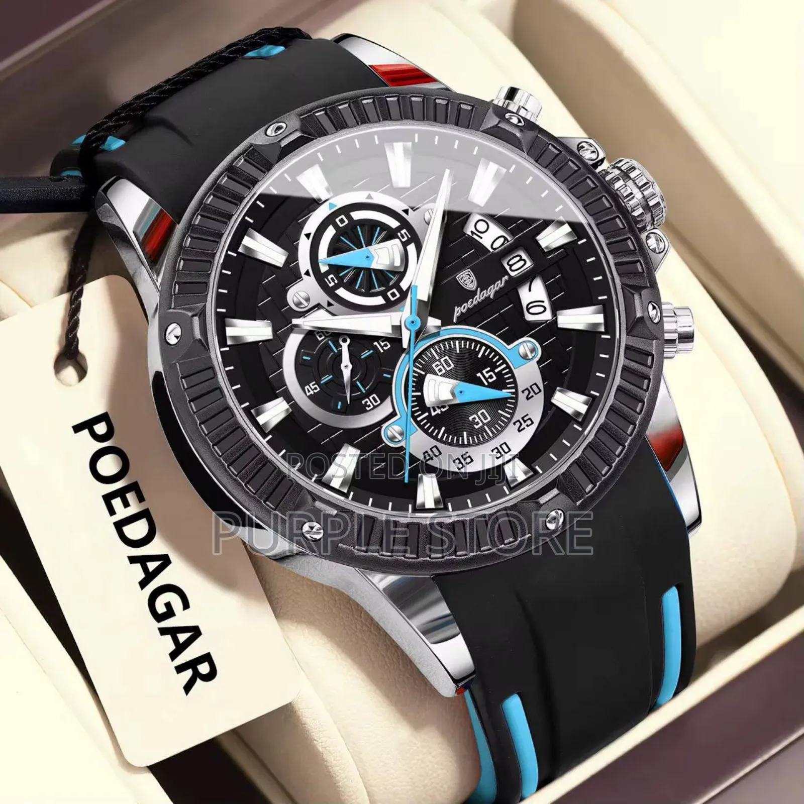 Poedagar Chronograph* Rubber* Strap Wristwatches