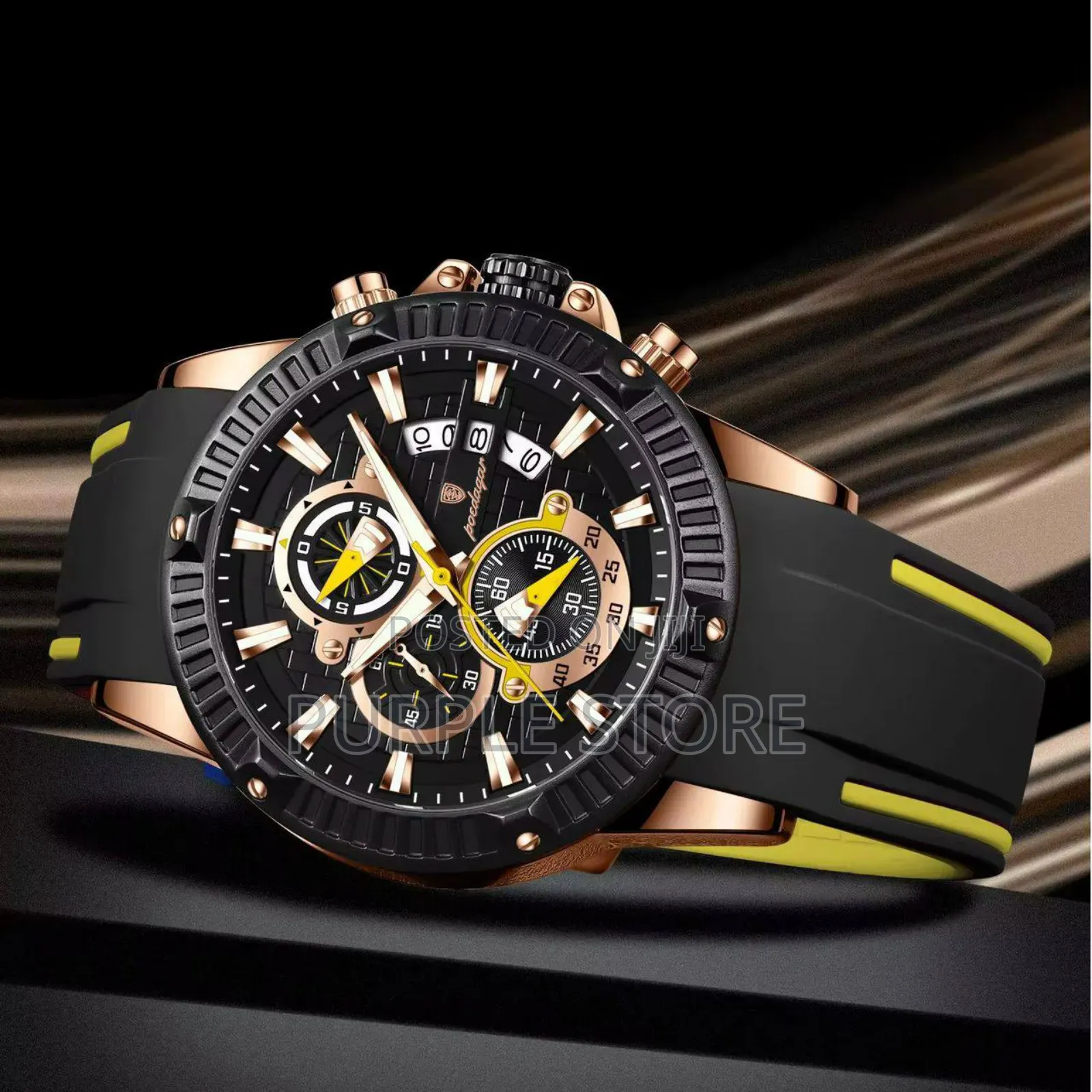 Poedagar Chronograph* Rubber* Strap Wristwatches