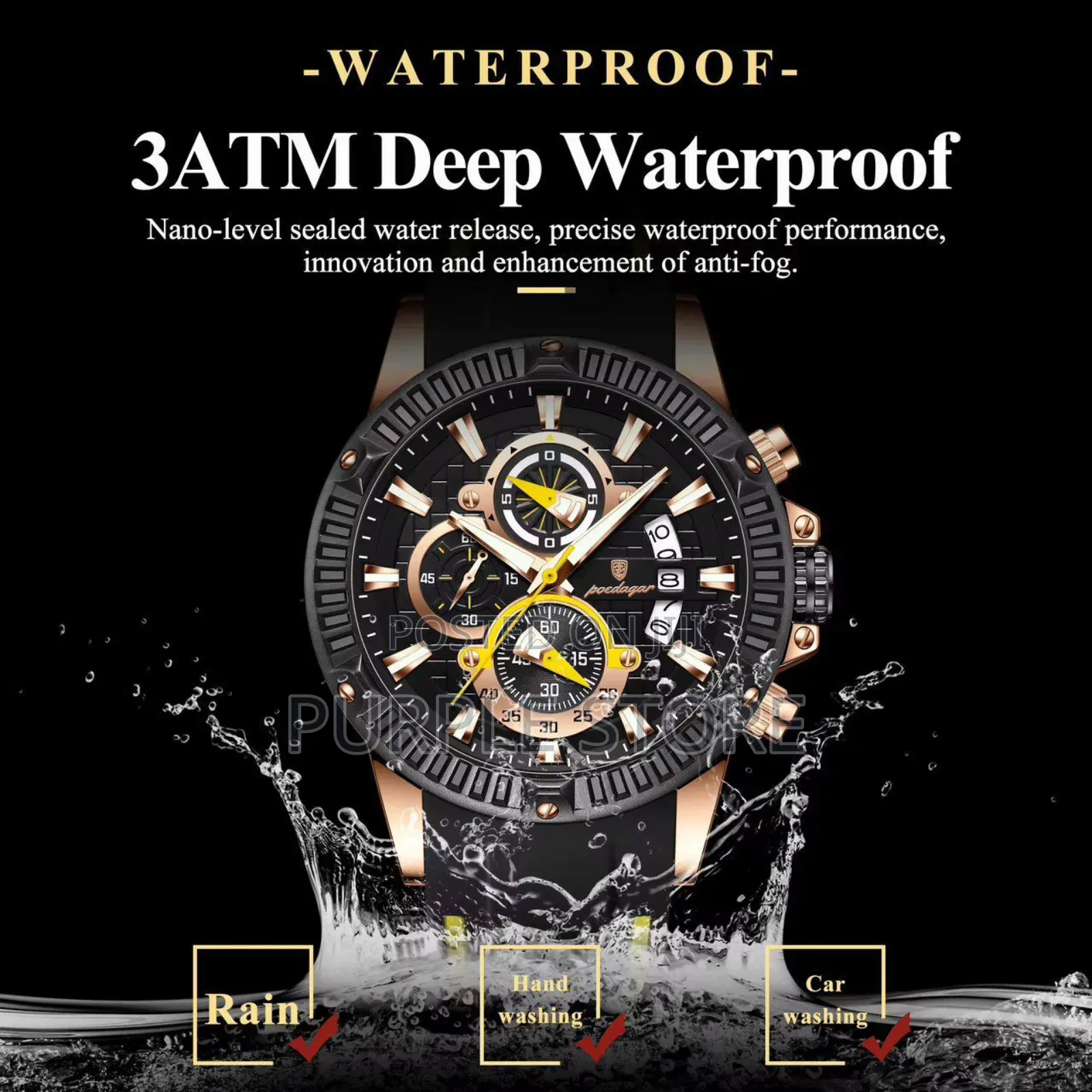 Poedagar Chronograph* Rubber* Strap Wristwatches