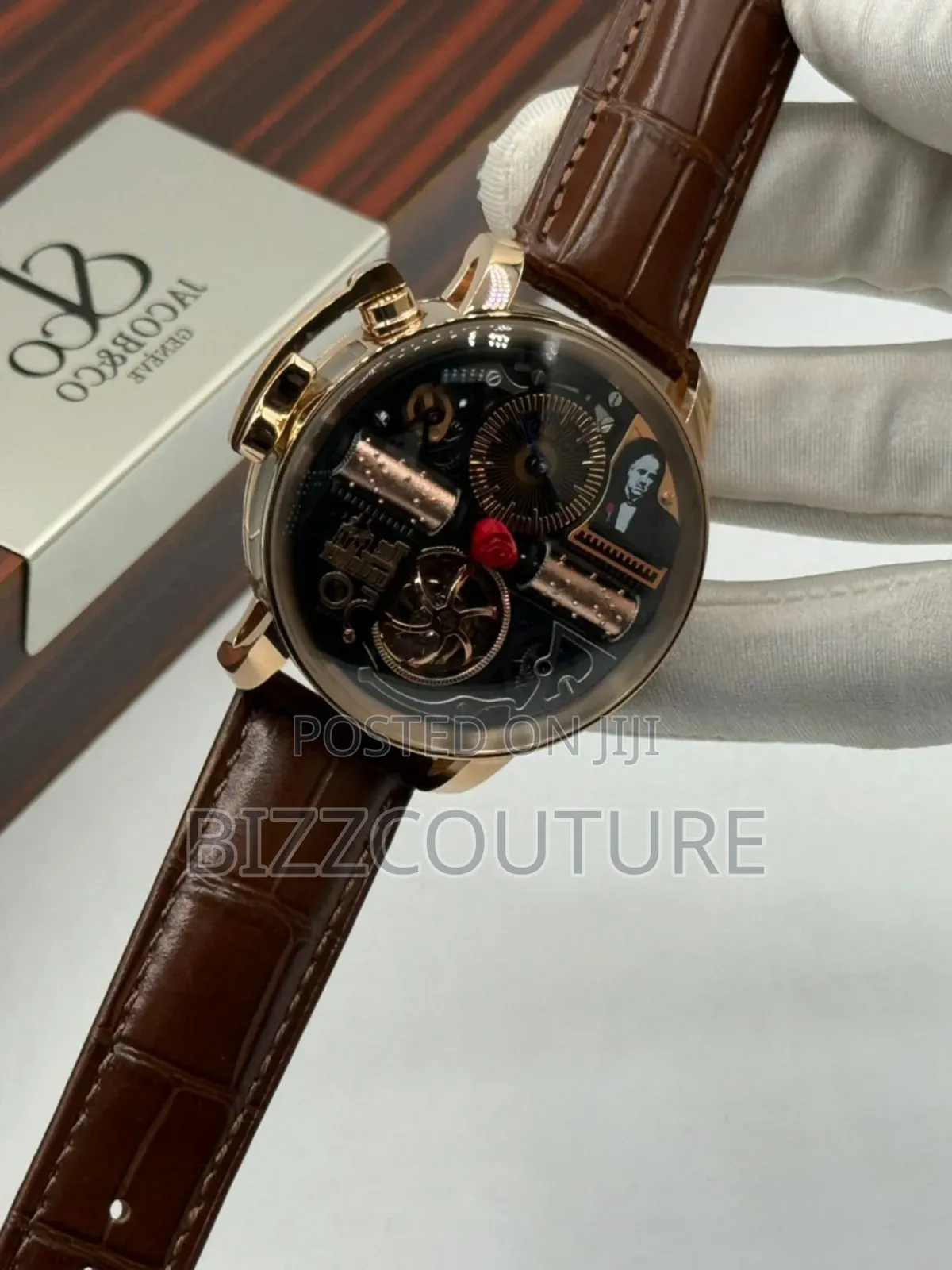 Original Jacob and Co Brown Genuine Leather Strap Mechanical Watch