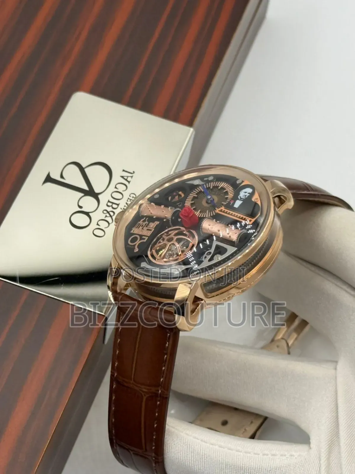 Original Jacob and Co Brown Genuine Leather Strap Mechanical Watch