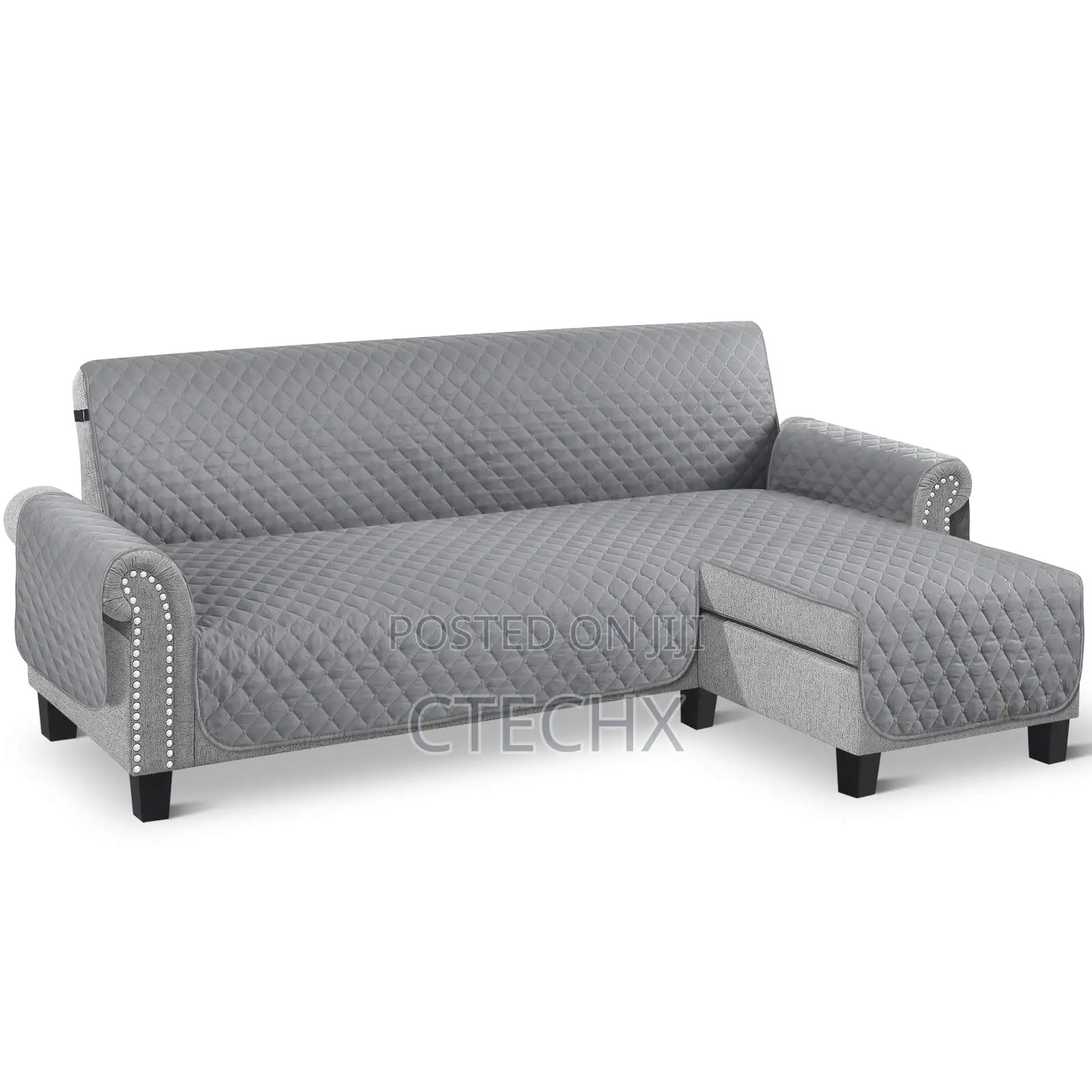 3 Seater Reversible End Sofa Cover L Shape Chair Protector . Pale Grey