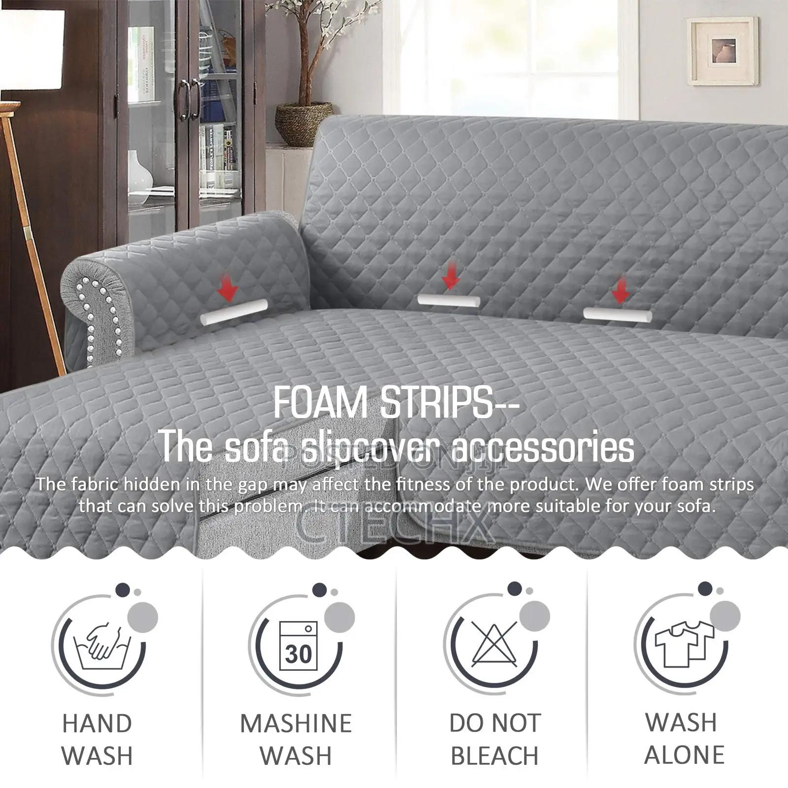 3 Seater Reversible End Sofa Cover L Shape Chair Protector . Pale Grey