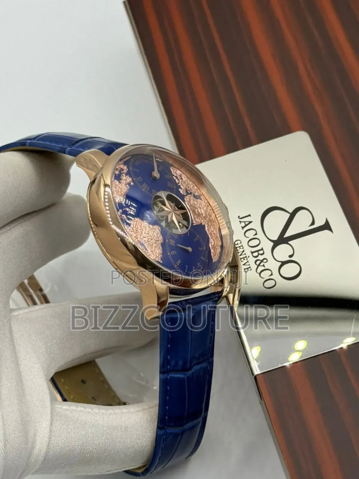 Original Jacob and Co Blue Genuine Leather Strap Mechanical Watch