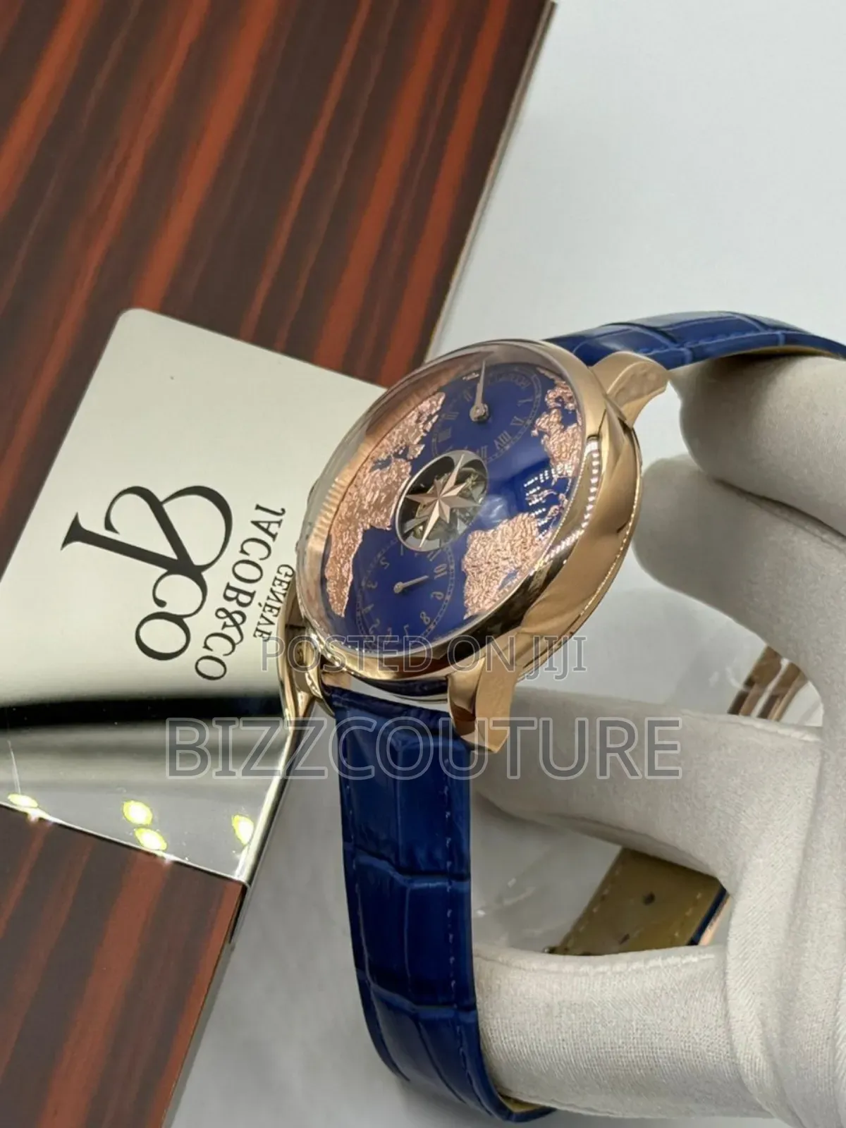Original Jacob and Co Blue Genuine Leather Strap Mechanical Watch