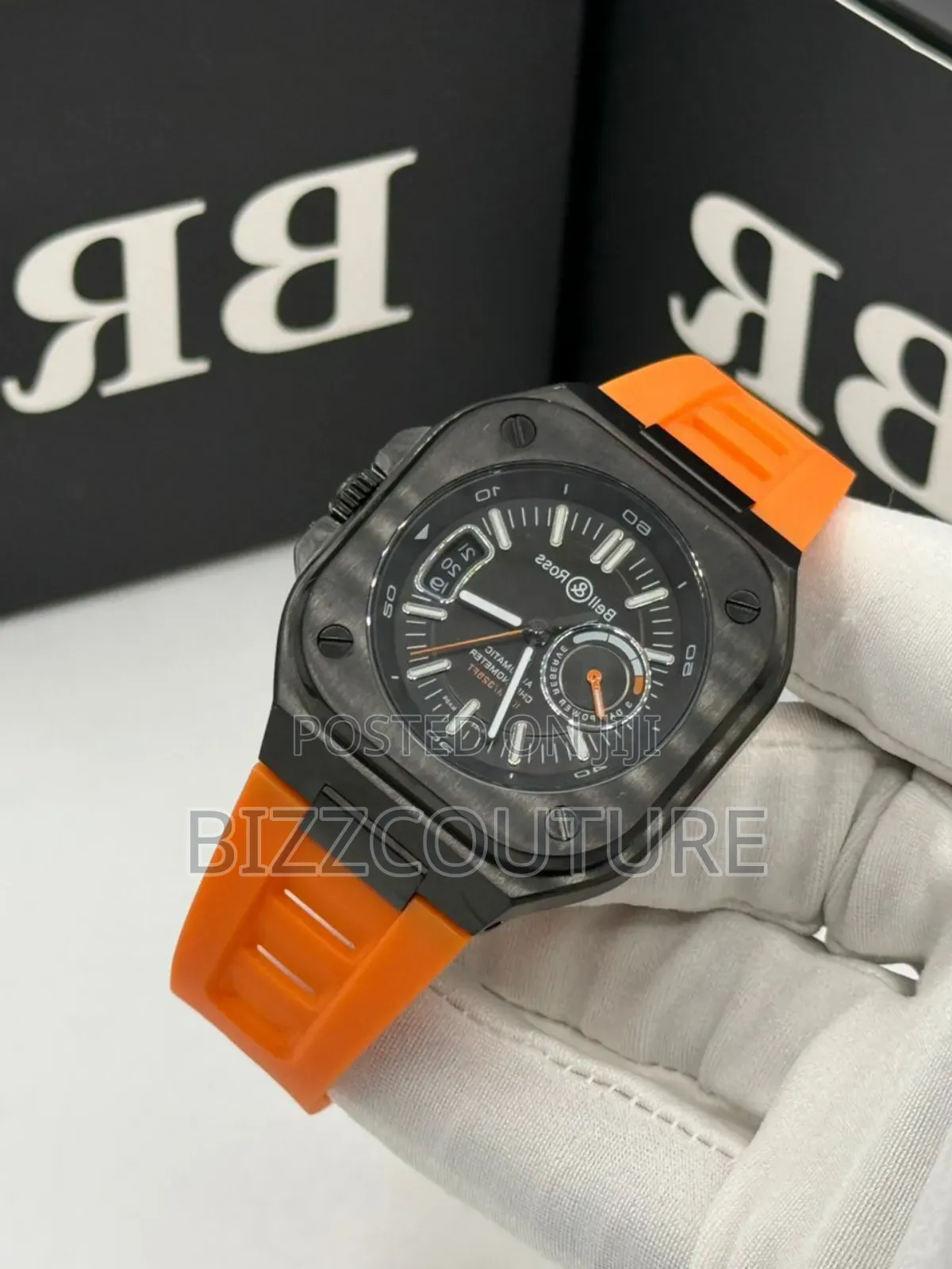 Original Bell Ross Orange Rubber Strap Quartz Calendar Watch