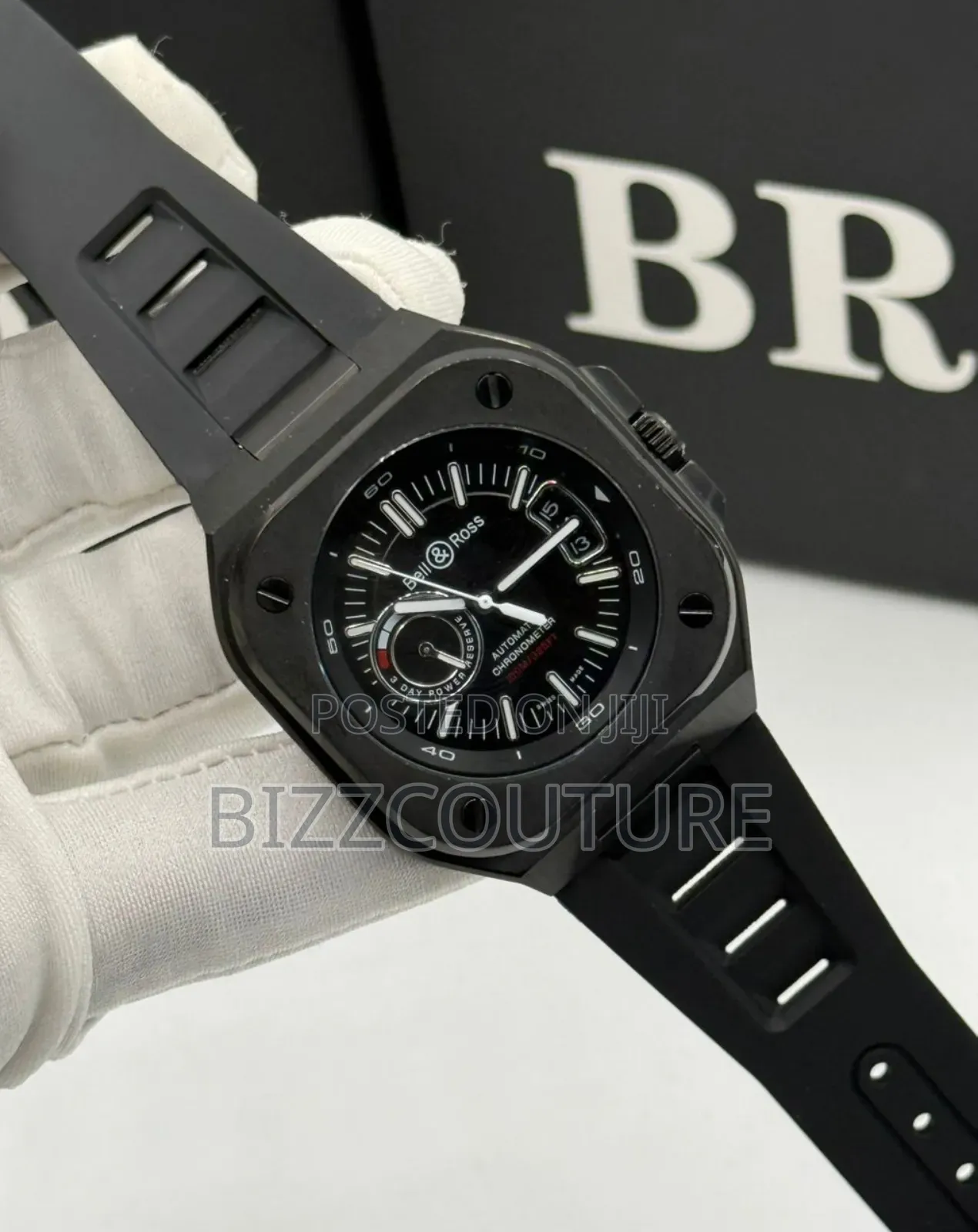 Original Bell Ross Black Rubber Strap Quartz Calendar Watch in Store