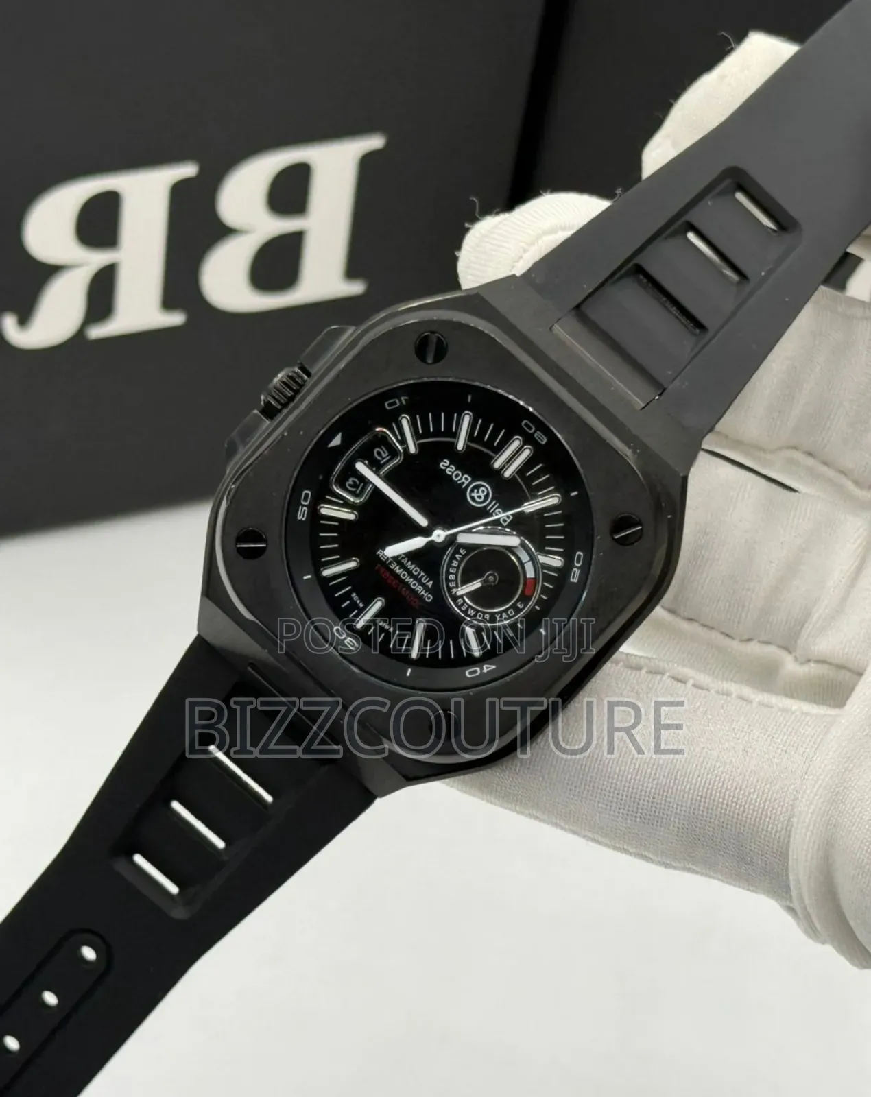 Original Bell Ross Black Rubber Strap Quartz Calendar Watch in Store