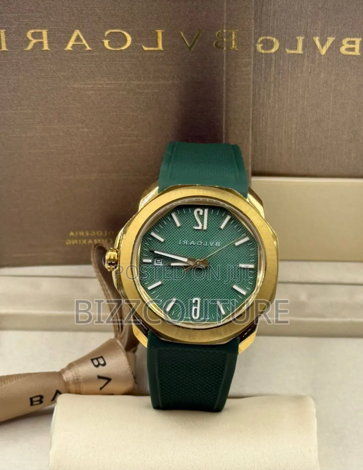 Original Bvlgari Green Faux Leather Strap Calendar Watch in Store