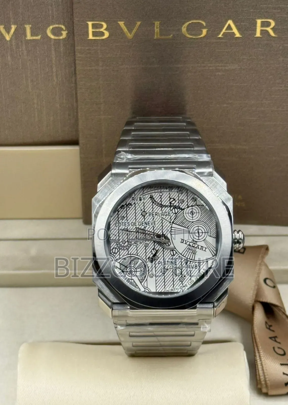 Original Bvlgari Silver Stainless Steel Watch With Design Inside