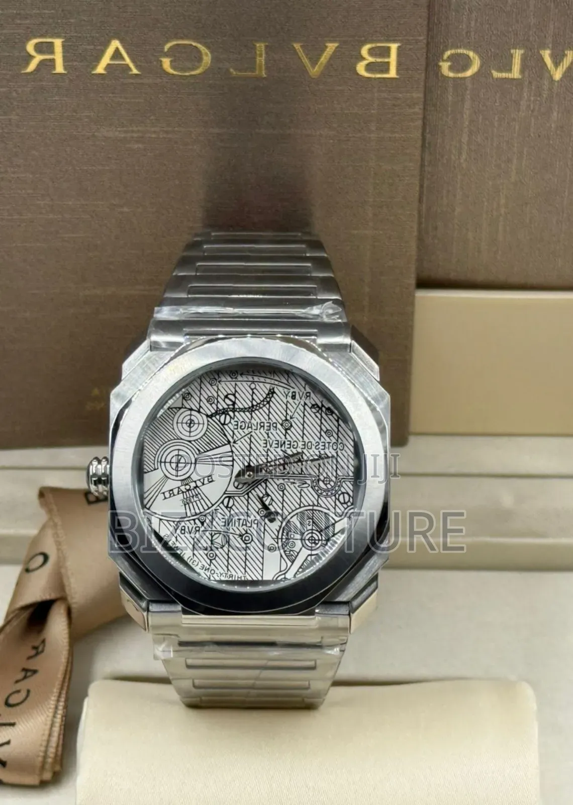 Original Bvlgari Silver Stainless Steel Watch With Design Inside