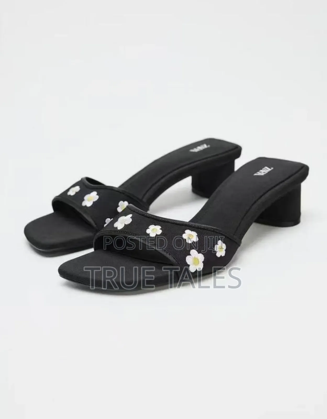 Floral Embellished Daisy Heeled Slippers. Sizes 37-43
