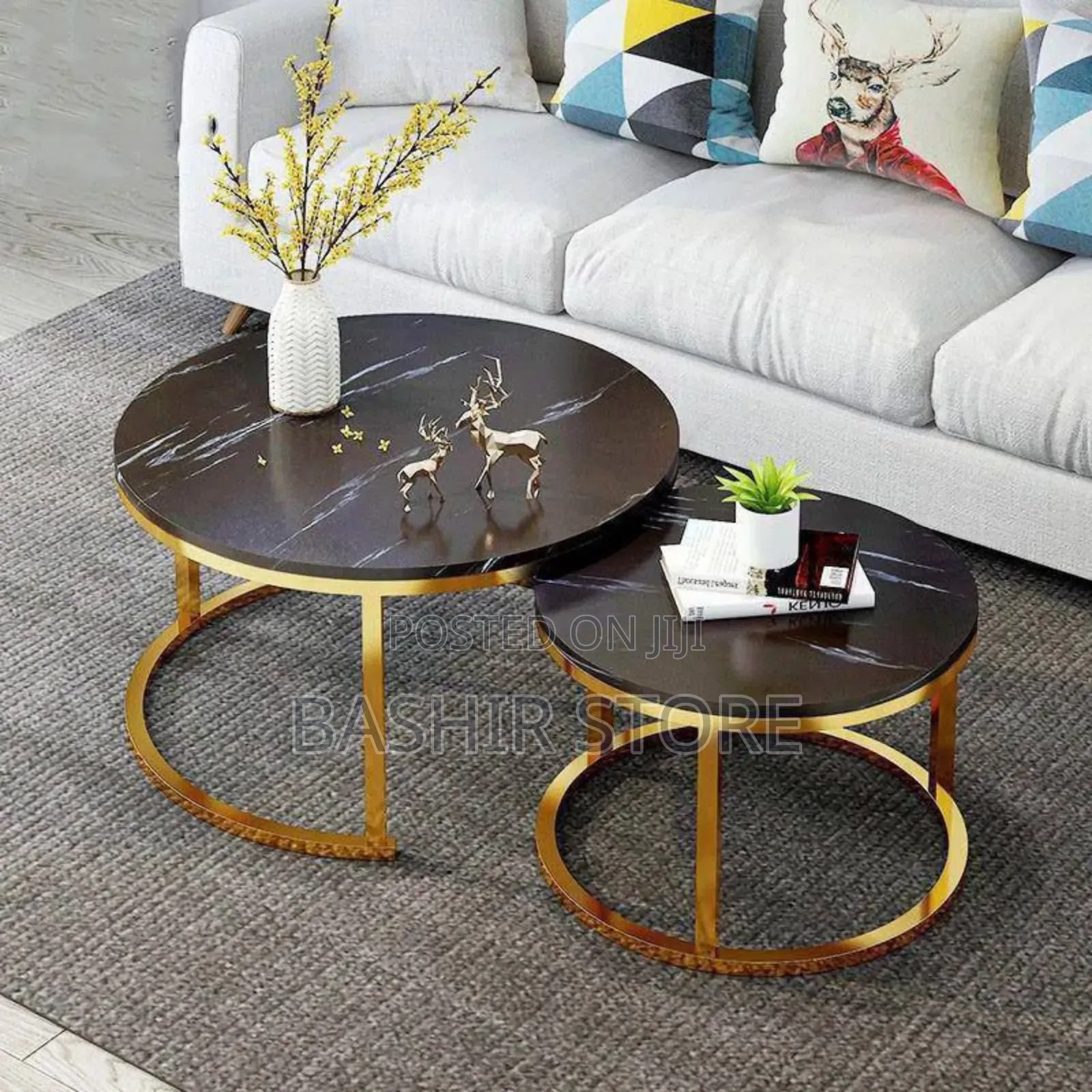 2in1 Faux Marble and Gold Metal Frame Center Table