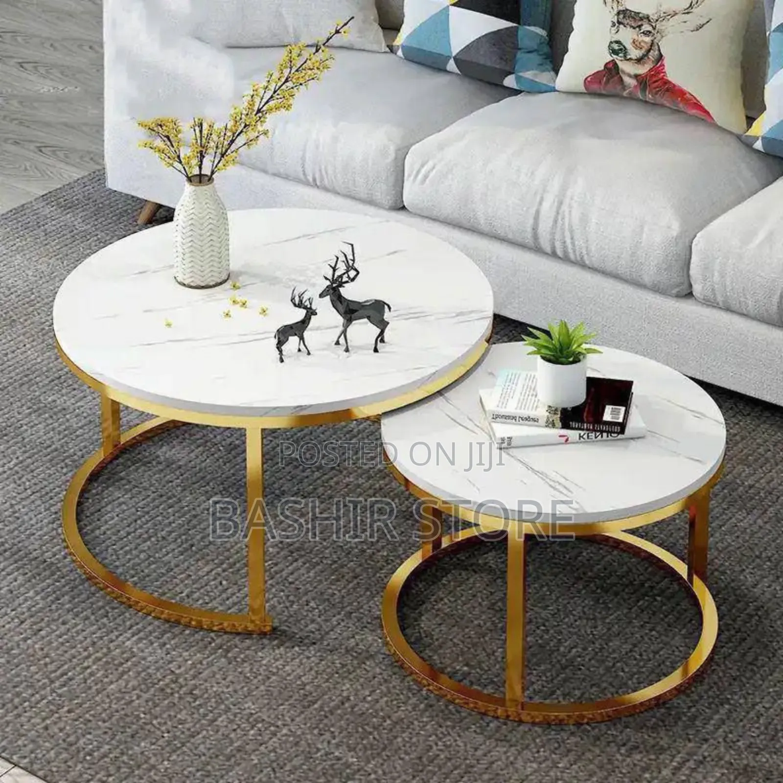 2in1 Faux Marble and Gold Metal Frame Center Table