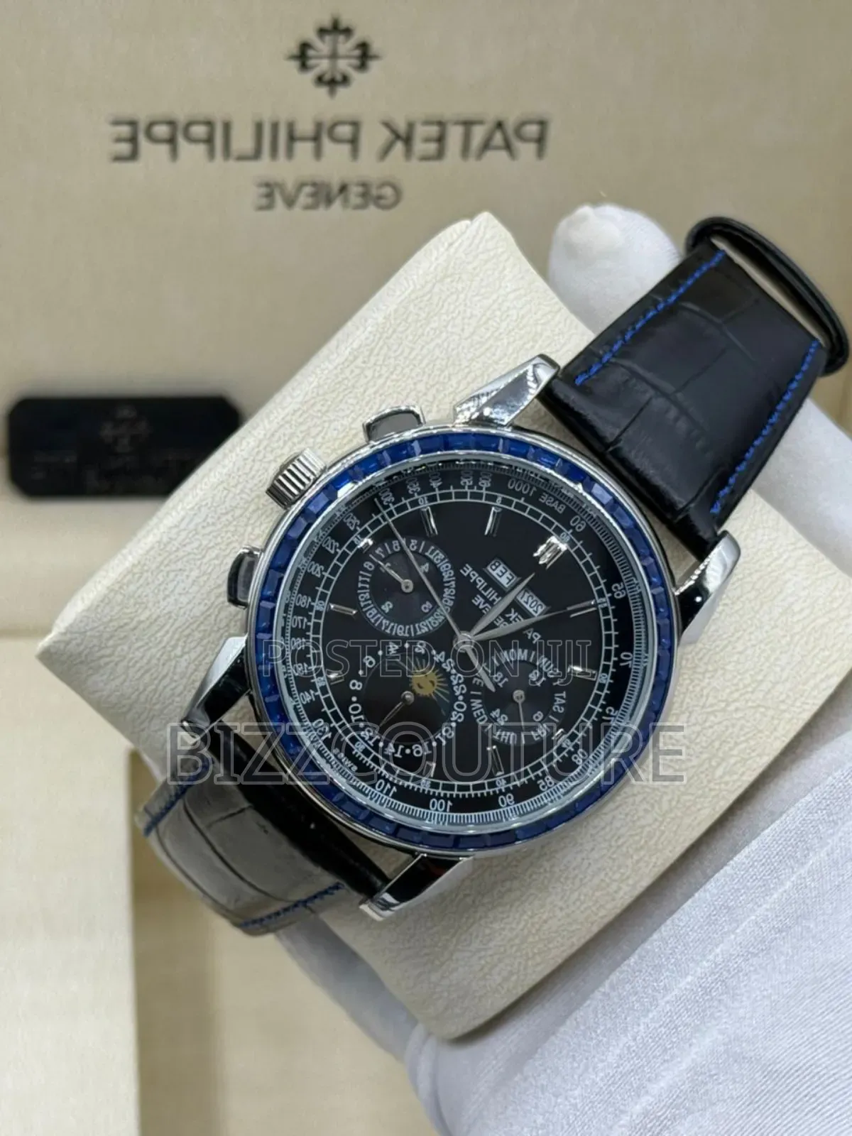 Original Patek Philippe Blue Genuine Leather Strap Chronograph Watch