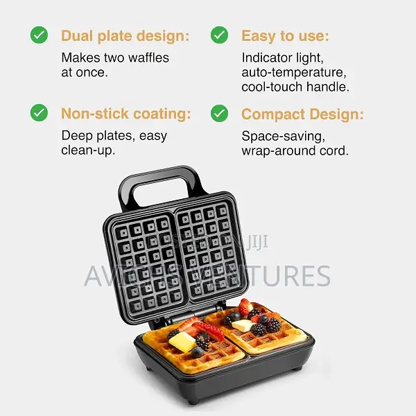 Compact Stainless Steel Dual Belgian Waffle Maker
