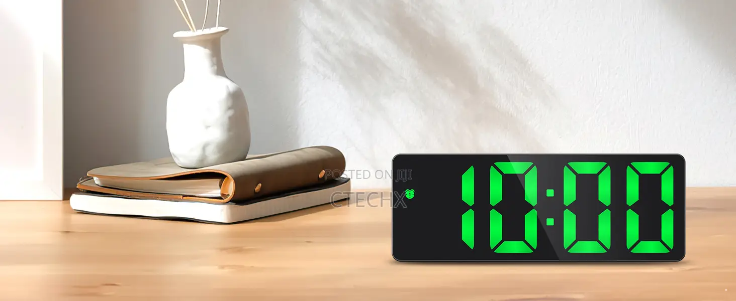 Digital Alarm Clock Bedside With Big Led Temperature Display (Green)