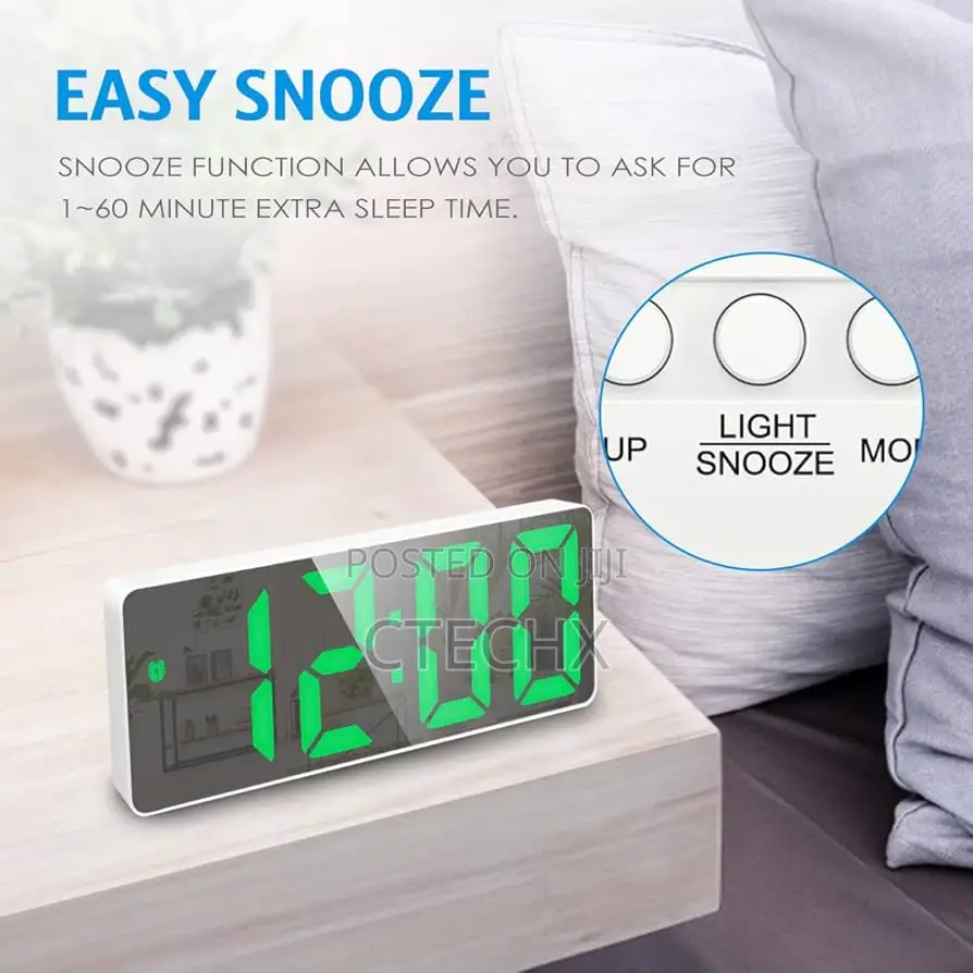 Digital Alarm Clock Bedside With Big Led Temperature Display (Green)