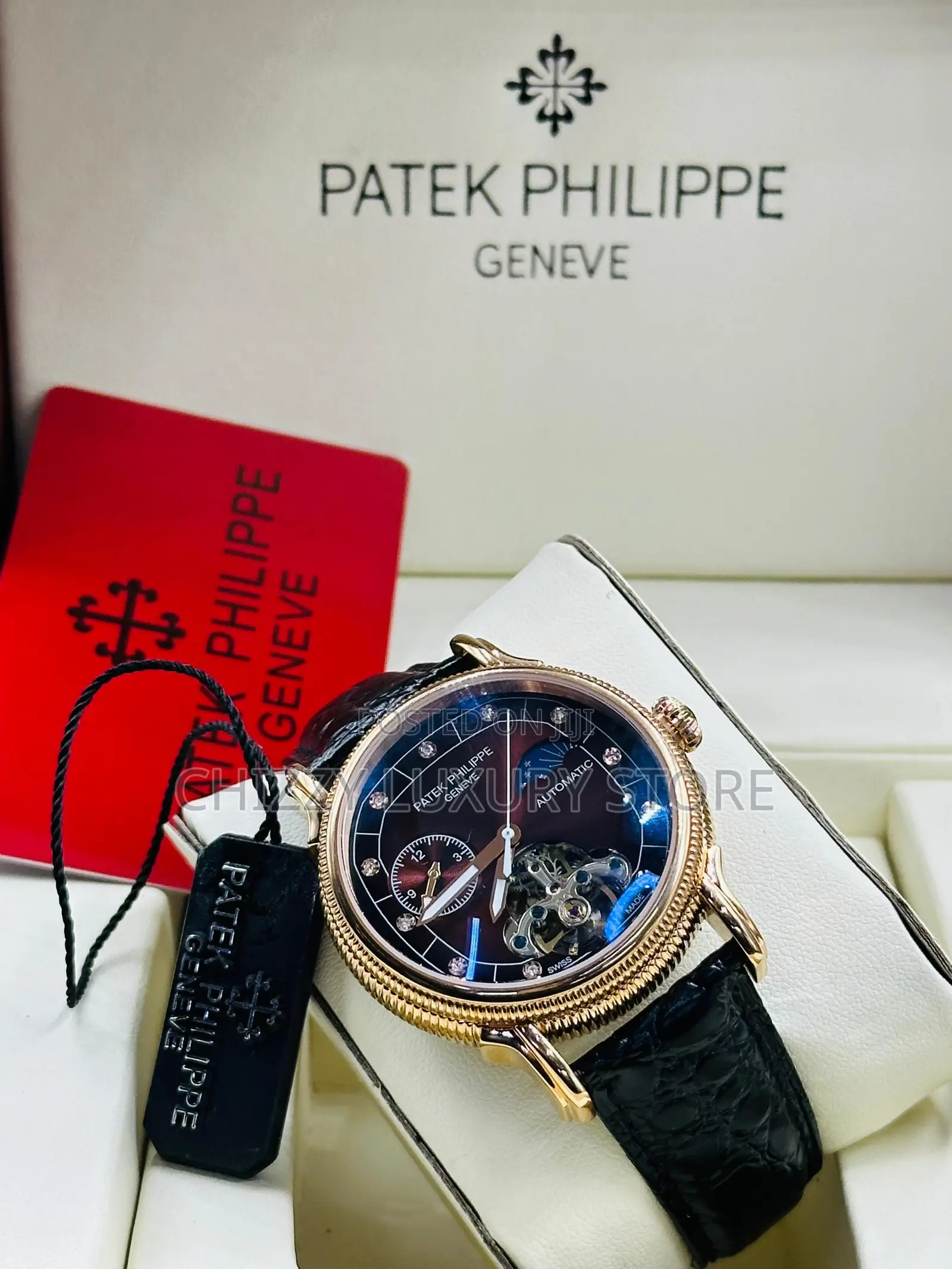 Patek Philippe Quality Luxury Chronograph Genuine Leather Wristwatch