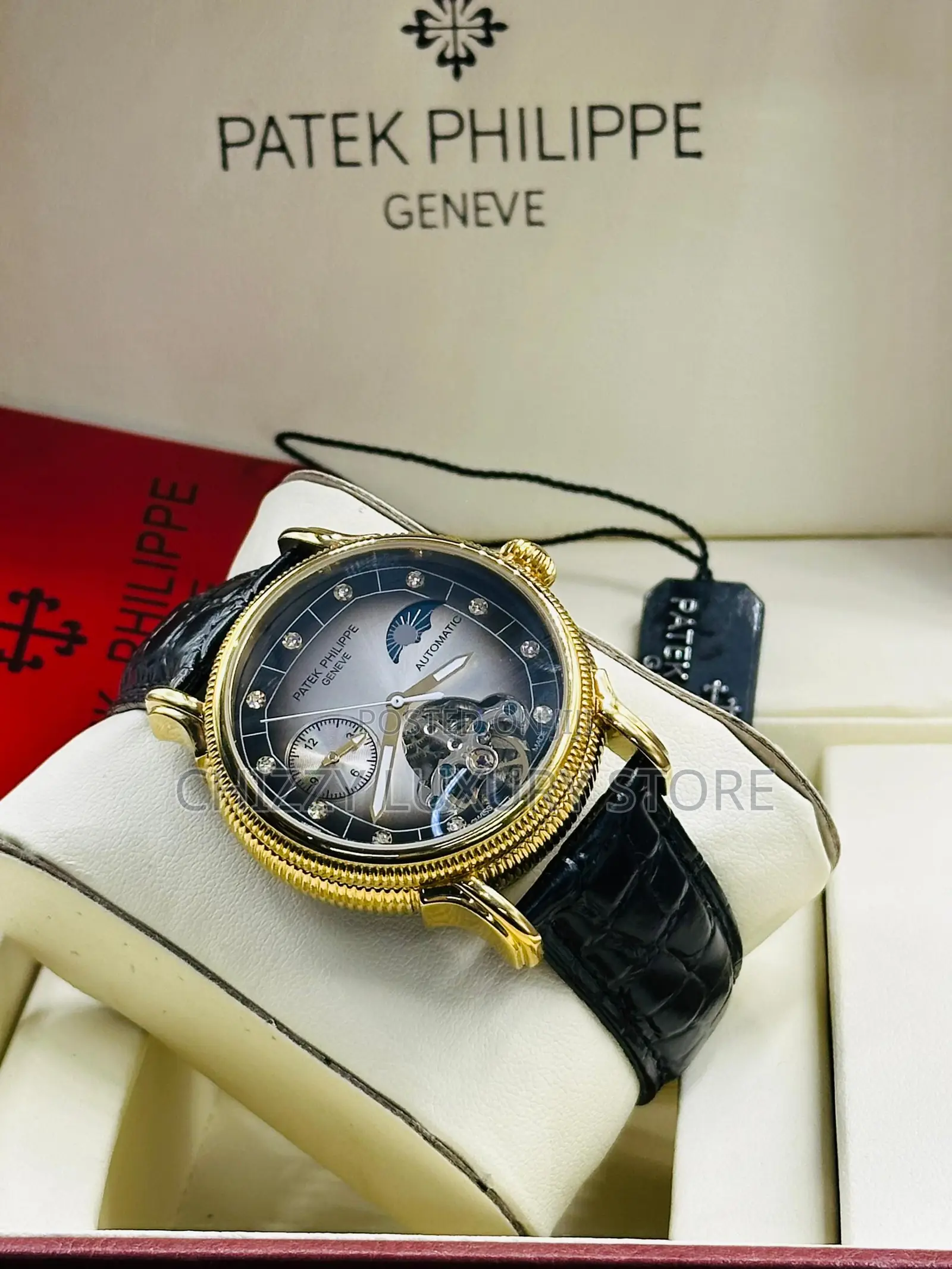 Patek Philippe Quality Luxury Chronograph Genuine Leather Wristwatch