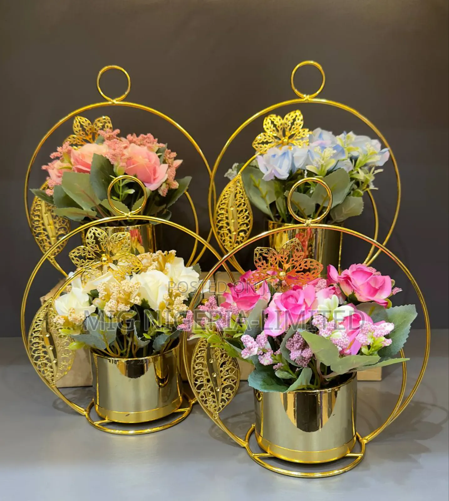 Brosmon Artificial Table Decor Flowers Gold Vase 1pc