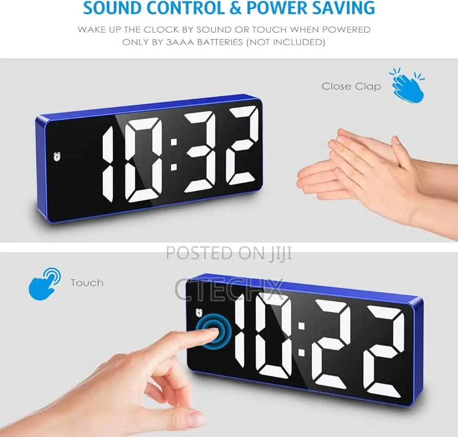 Digital Bedside Clock Usb/Battery Powered With Snooze (Blue/White)