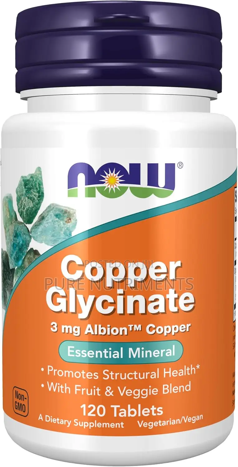 Now Copper Glycinate 3mg Promotes Structural Health, 120 Tablets