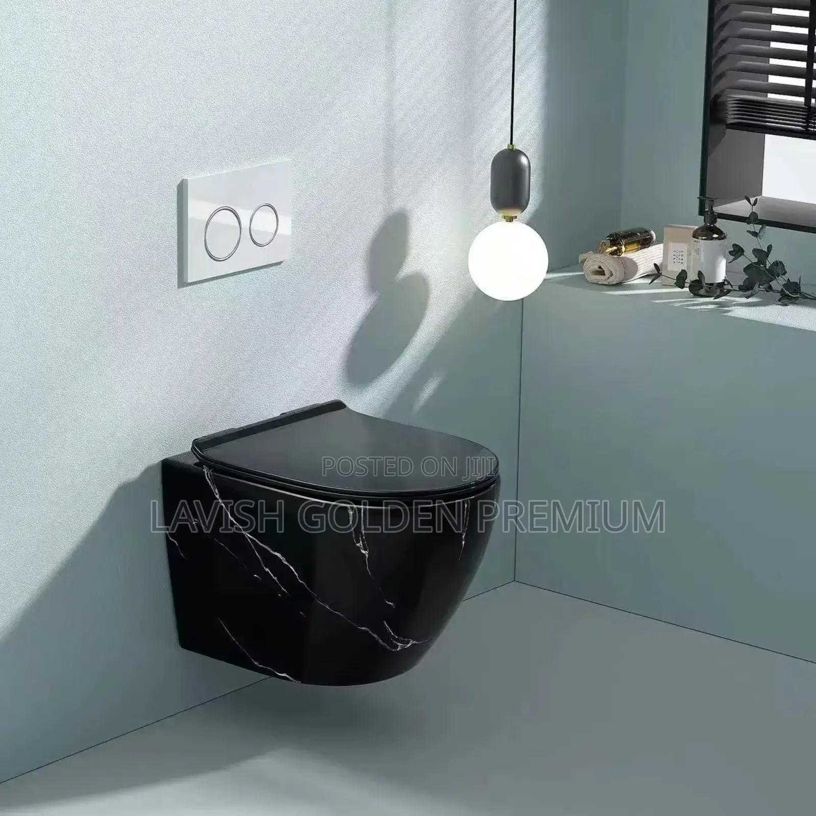 Black Marble Wall-Hung Concealed Toilet