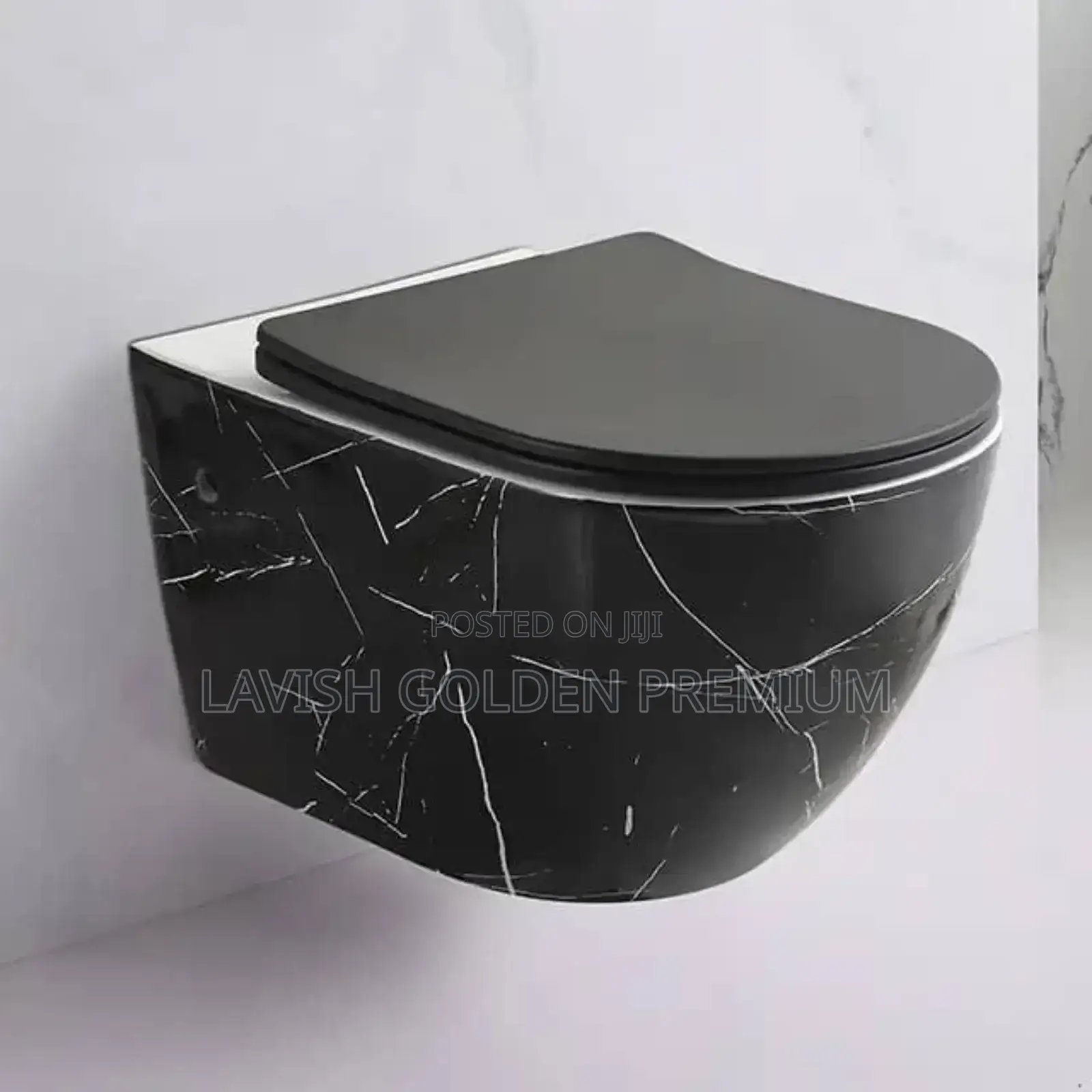 Black Marble Wall-Hung Concealed Toilet