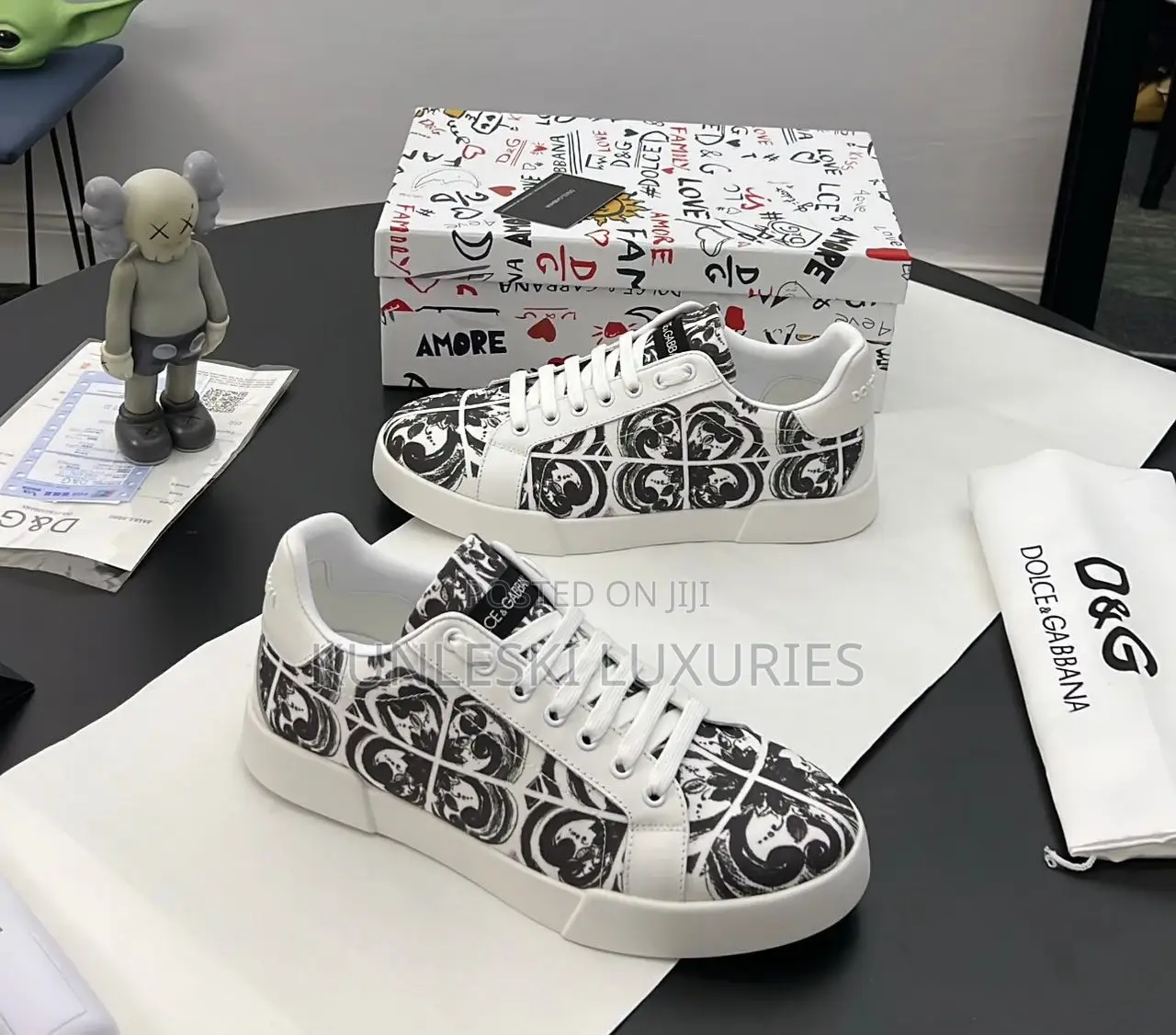 Original Dolce Gabbana White Designer Leather Sneakers