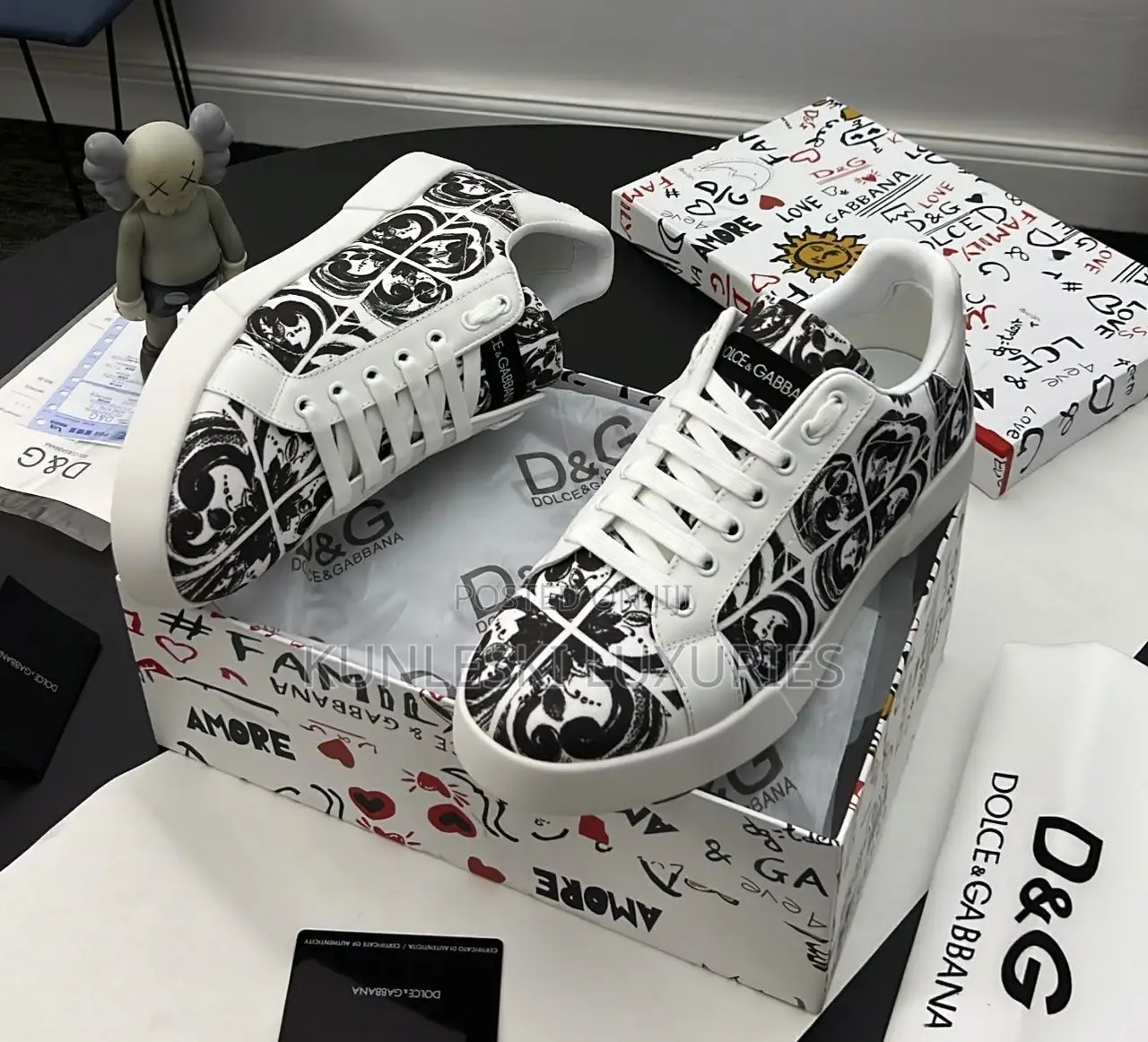 Original Dolce Gabbana White Designer Leather Sneakers