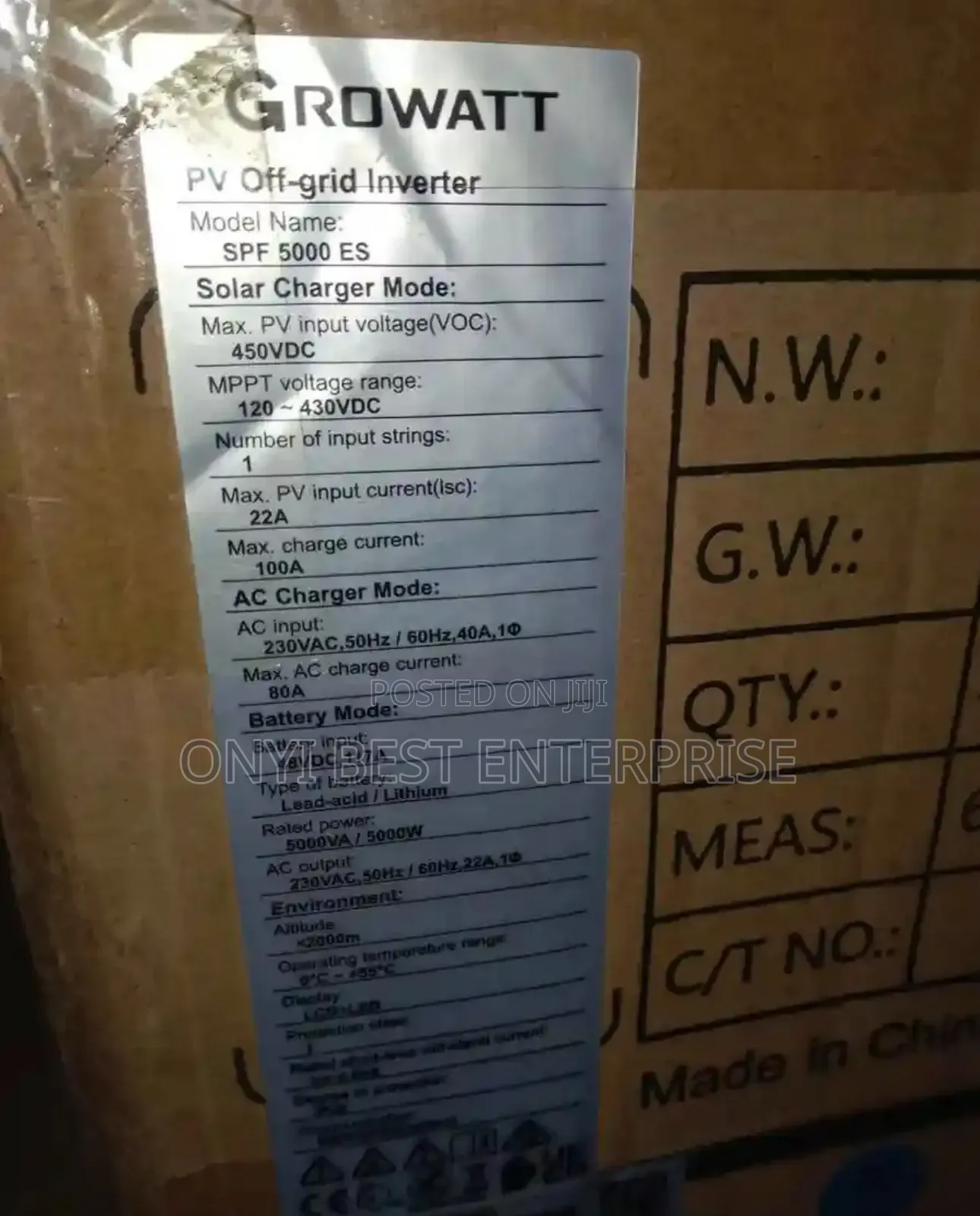Growatts Inverter Hybrid With Wifi 5kva 48v
