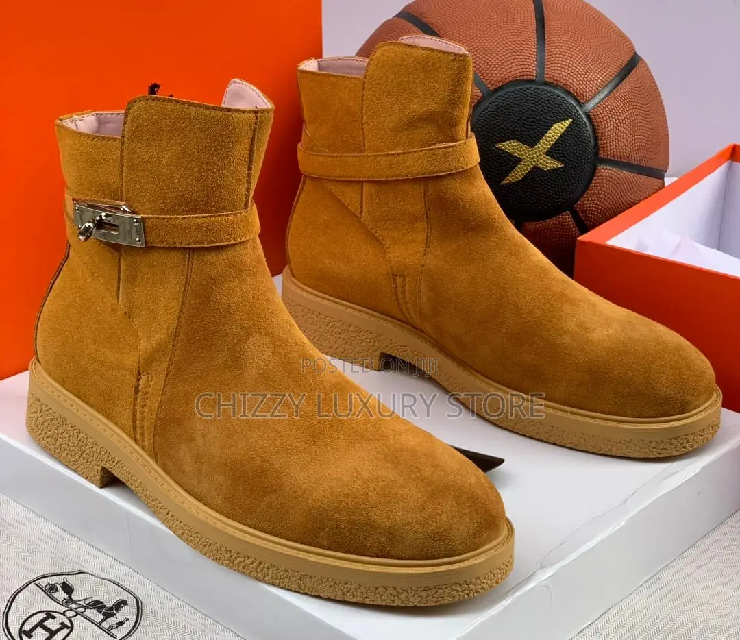 Hermes Quality Luxury Men Suede Ankle Boots