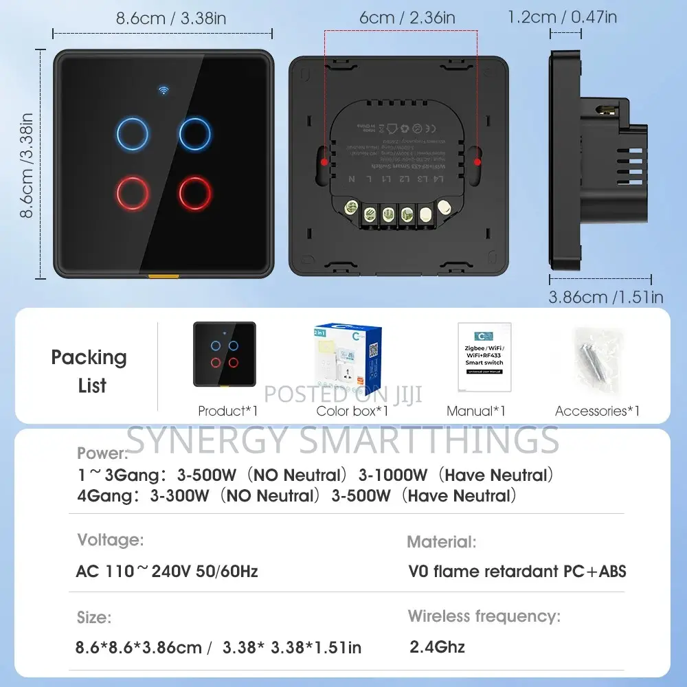 Tuya Wi-fi C-smart 4 Gang Smart Switch (Black)