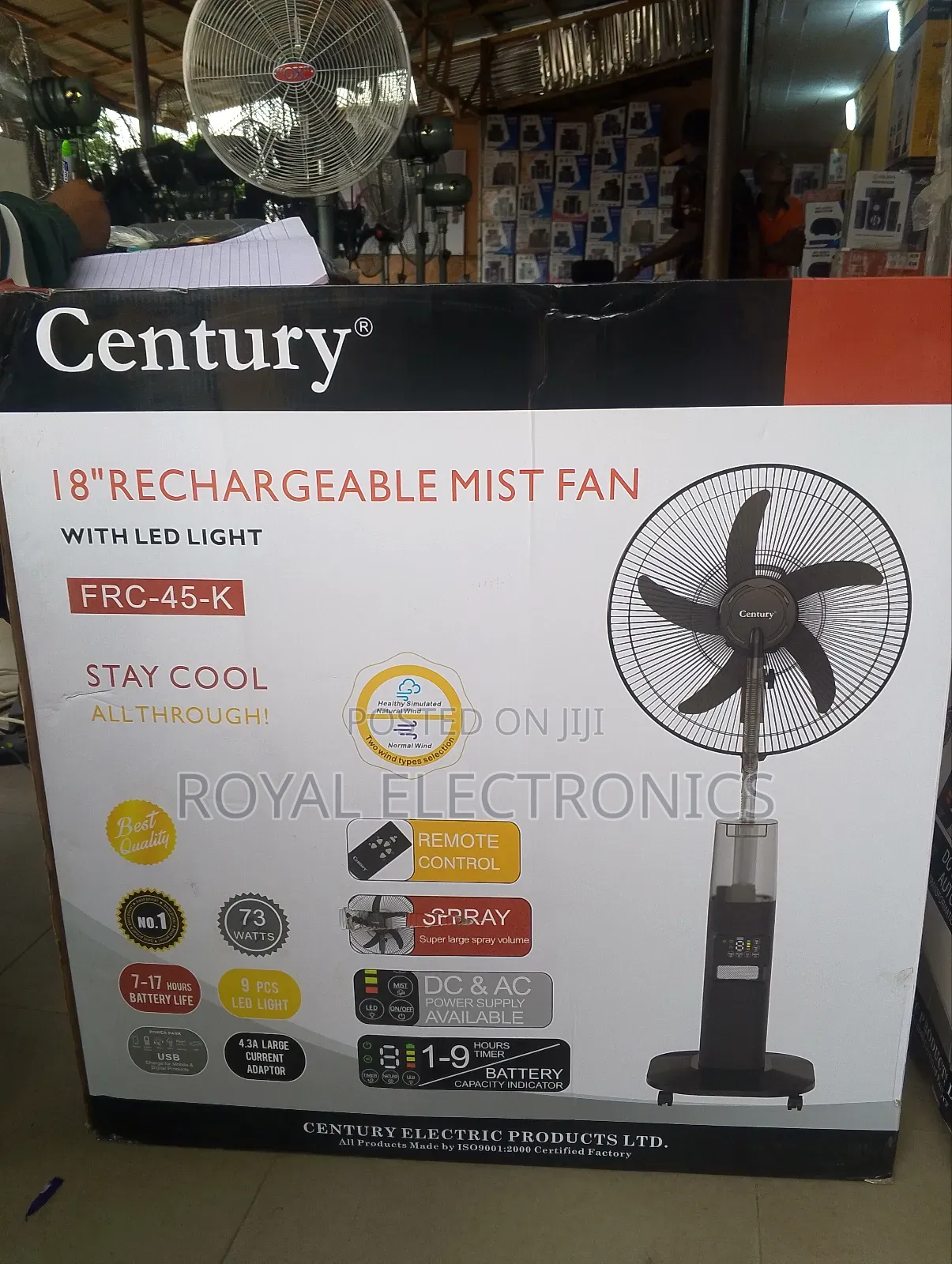 Brand New Century Rechargeable Mist Fan 18 Inches With Led Light