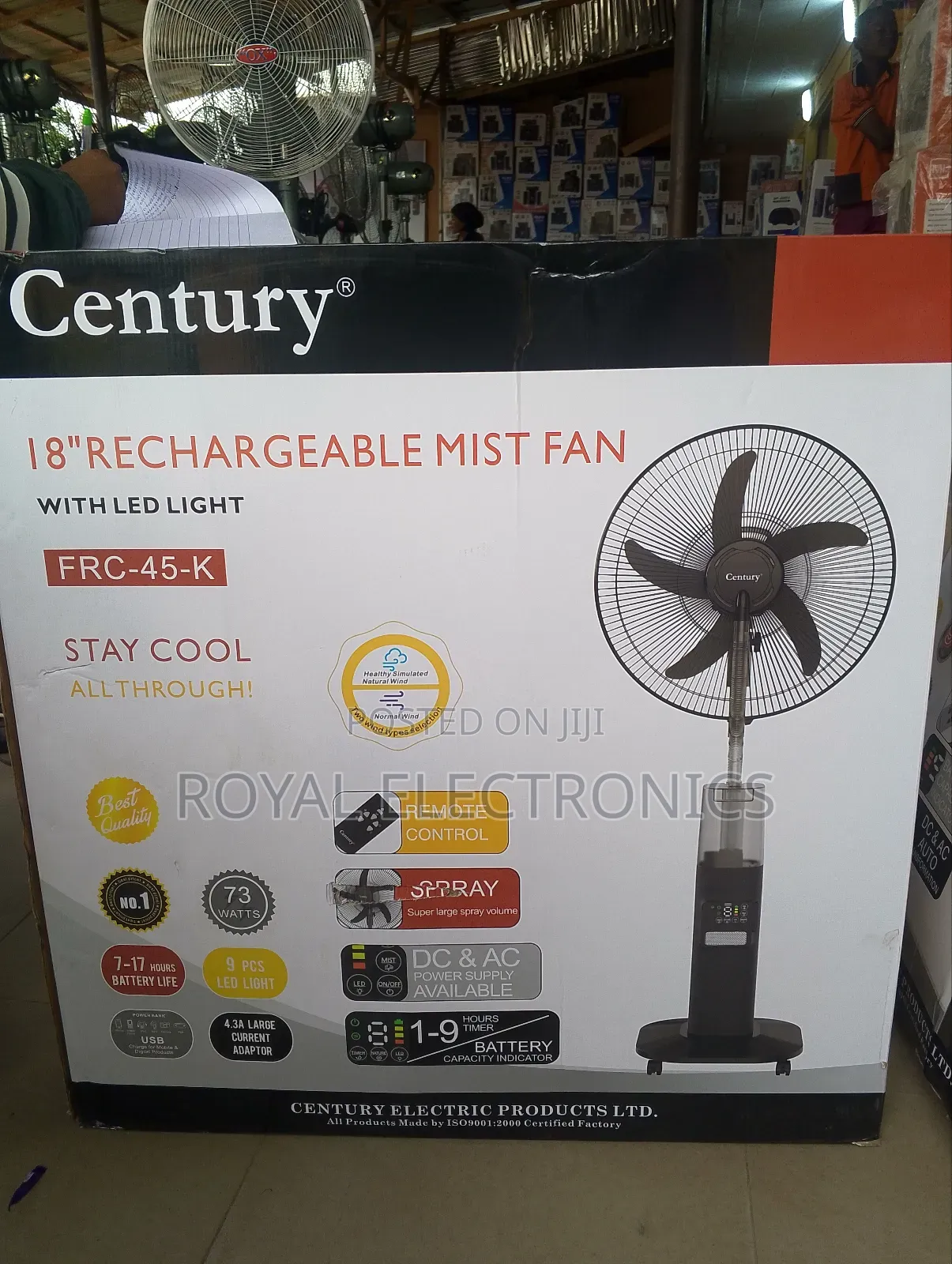 Brand New Century Rechargeable Mist Fan 18 Inches With Led Light