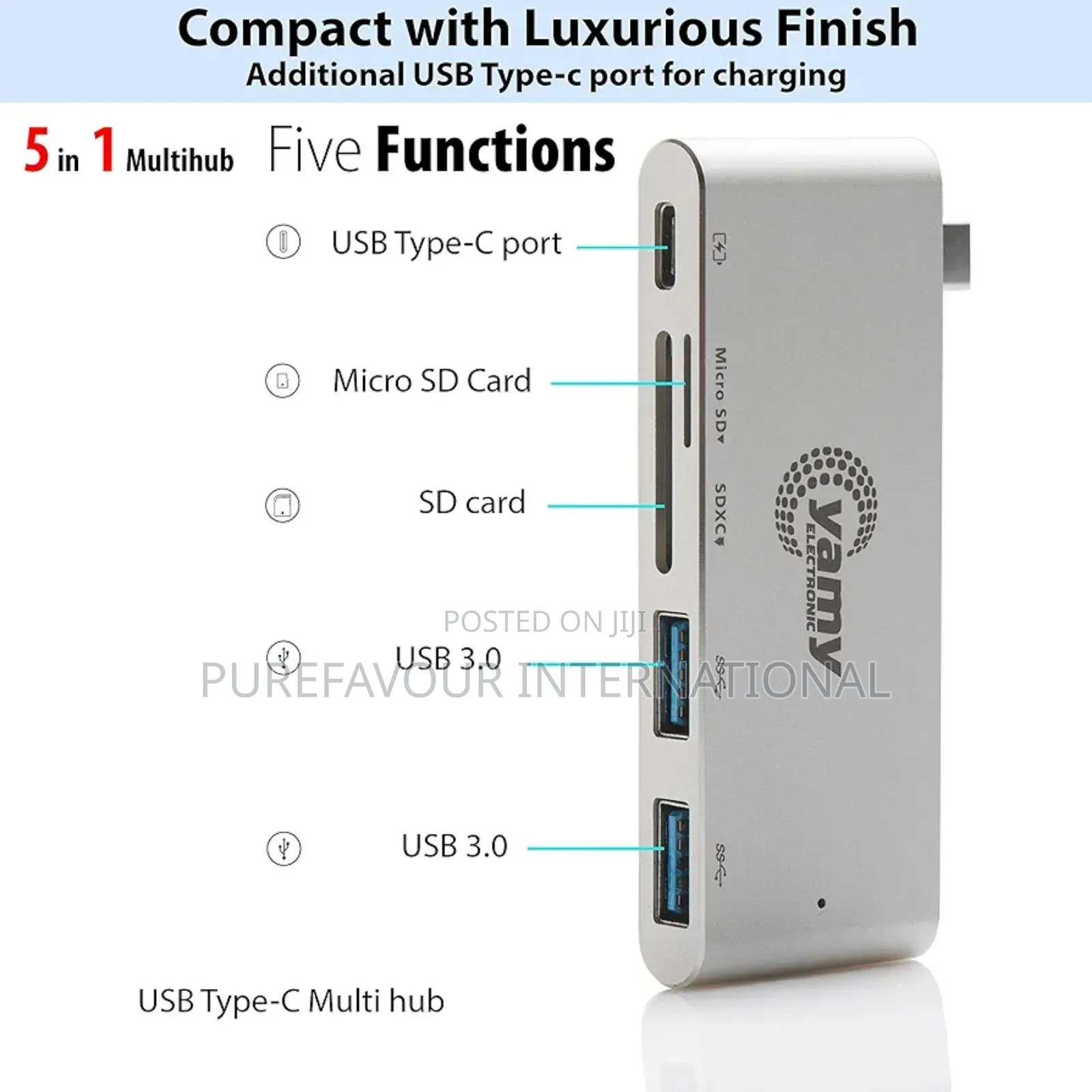 Tokunbo Yamy 5-in-1 Usb-C Multi Hub Adapter With Power Delivery