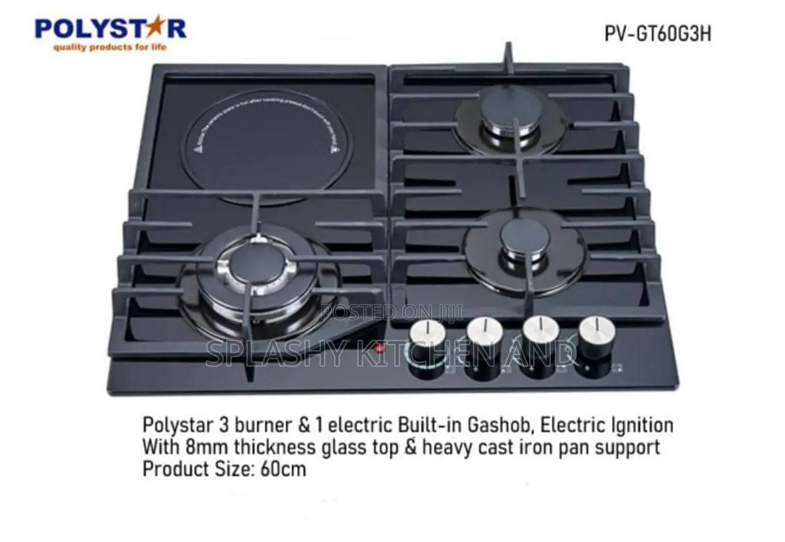 Polystar 3 Burners and 1 Electric Built-in Gas Hob