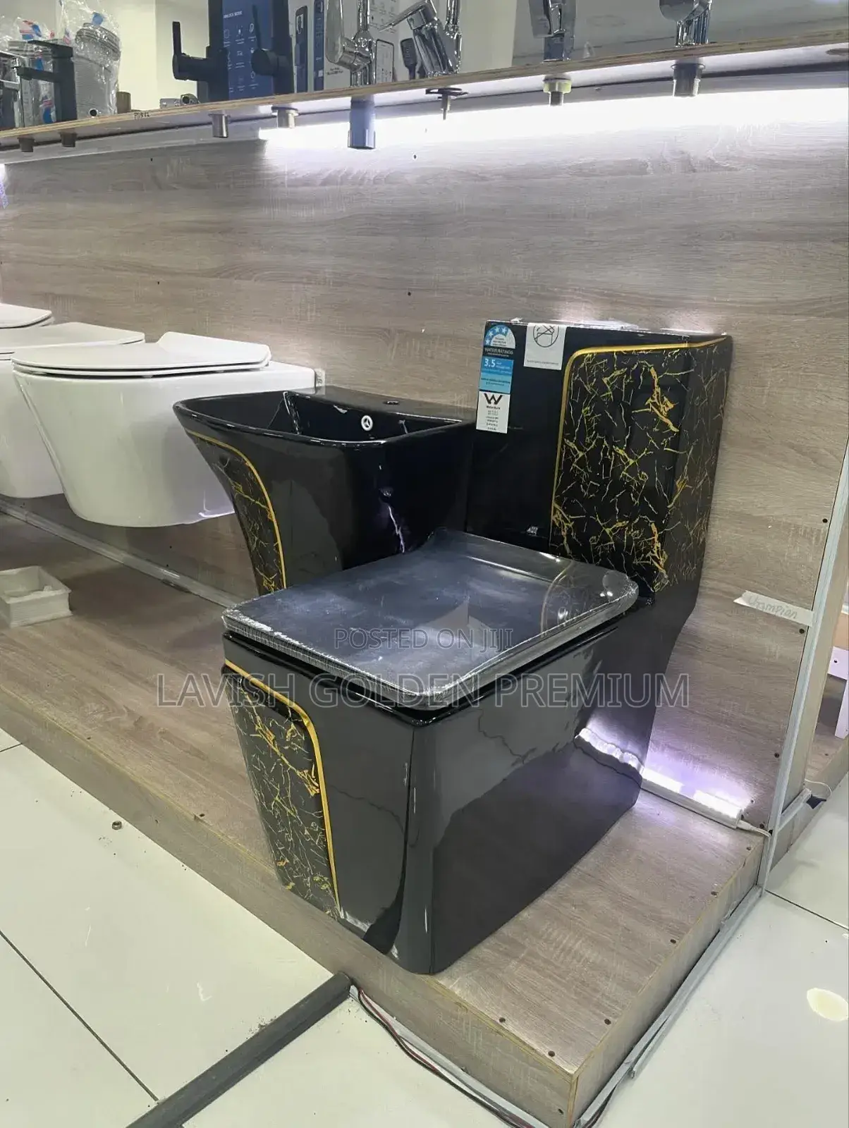 Premium Black Gold Toilet Seat With Hanging Wash Hand Basin